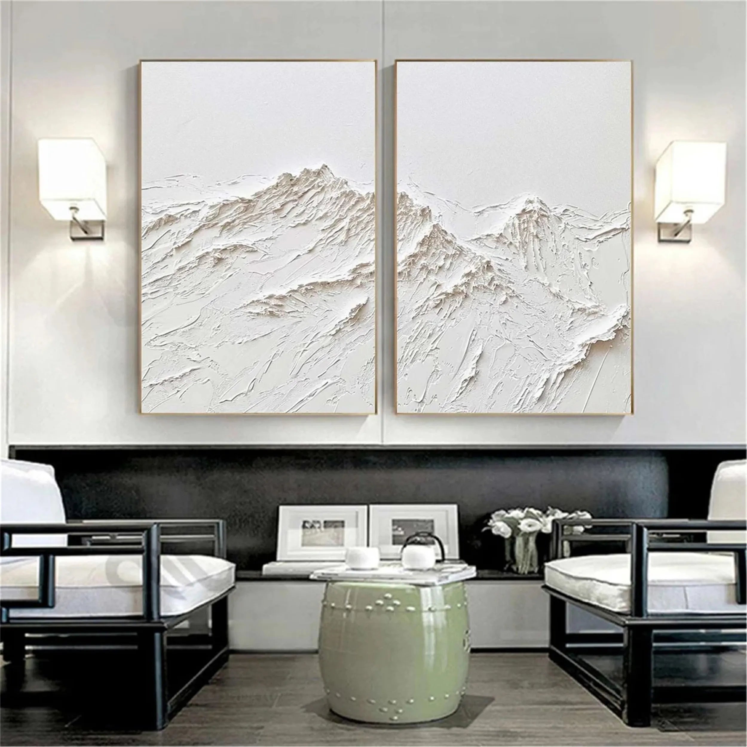 White Textured Minimalist Wall Art Set of 2 #WT144