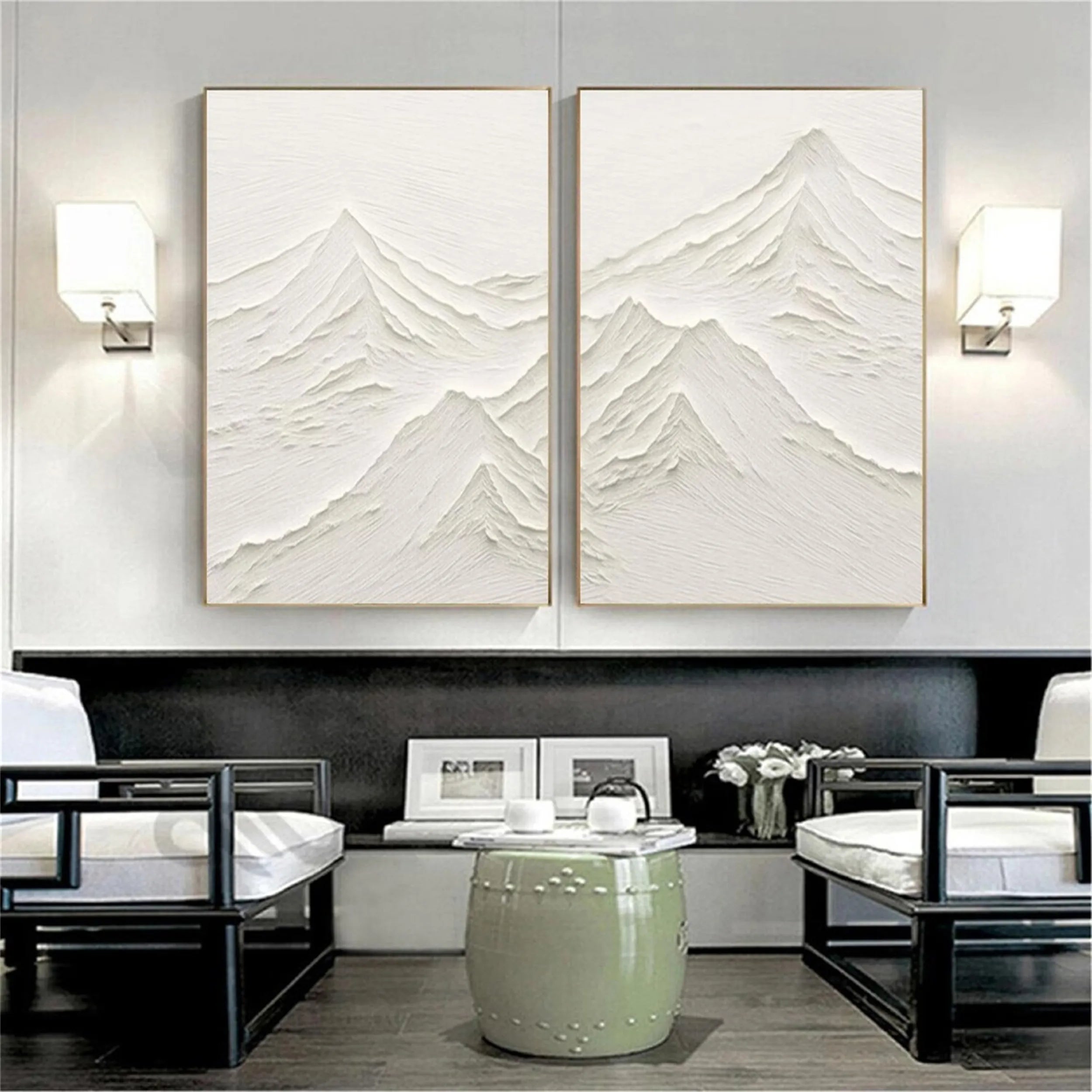 White Textured Minimalist Wall Art Set of 2 #WT145