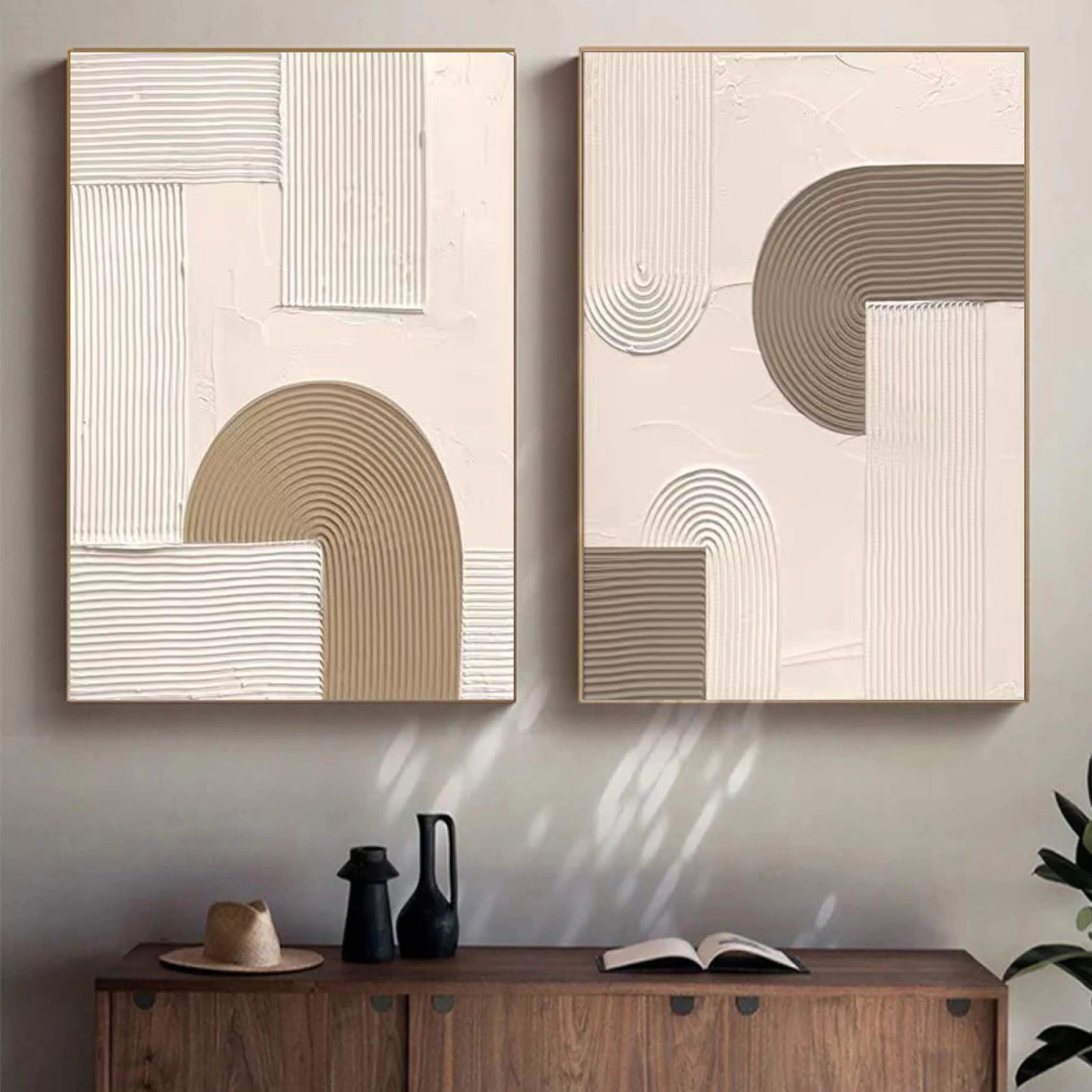 Beige & Brown Textured Minimalist Wall Art Set of 2 #BM021