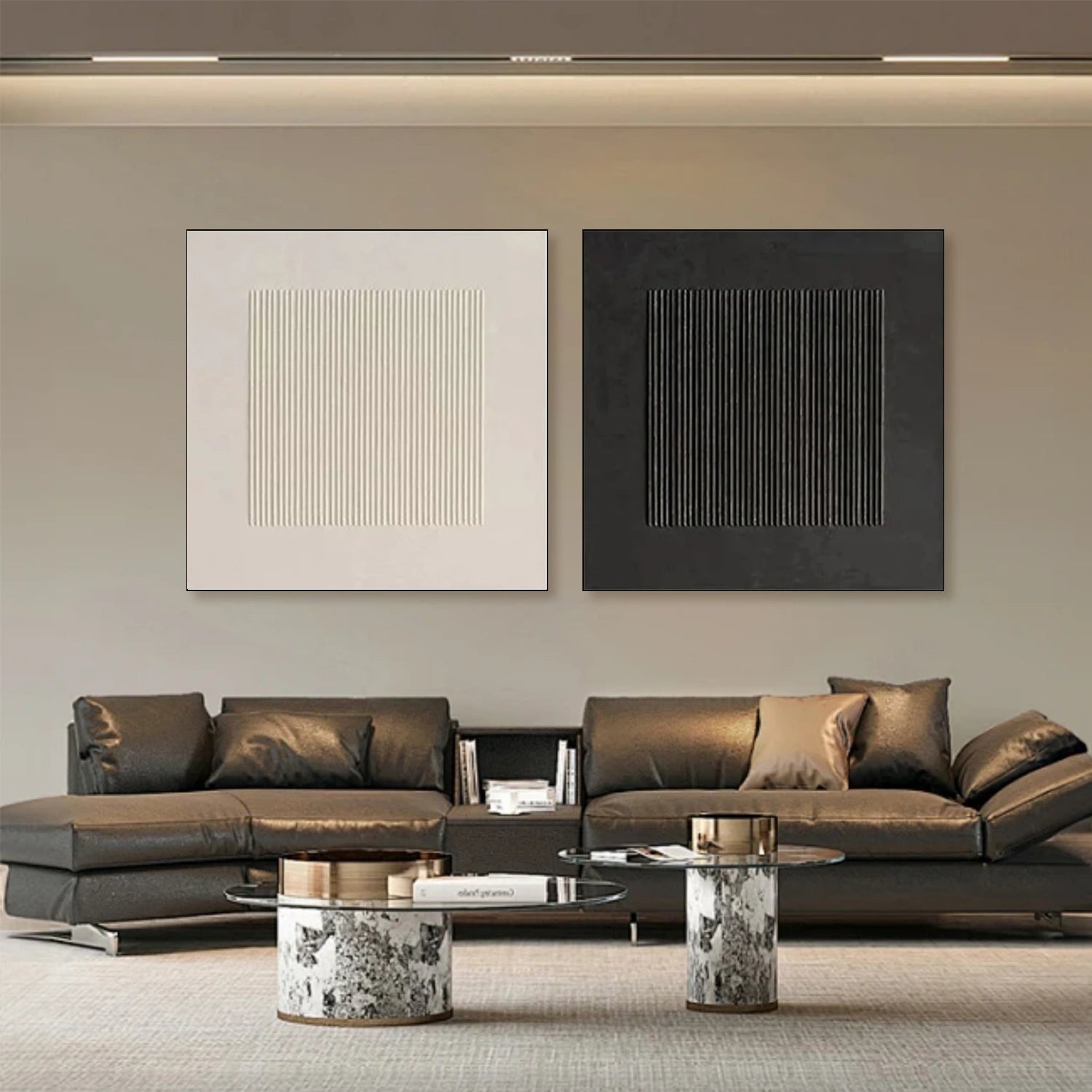Black and White Minimalist Textured Canvas Art Set of 2 #BT073