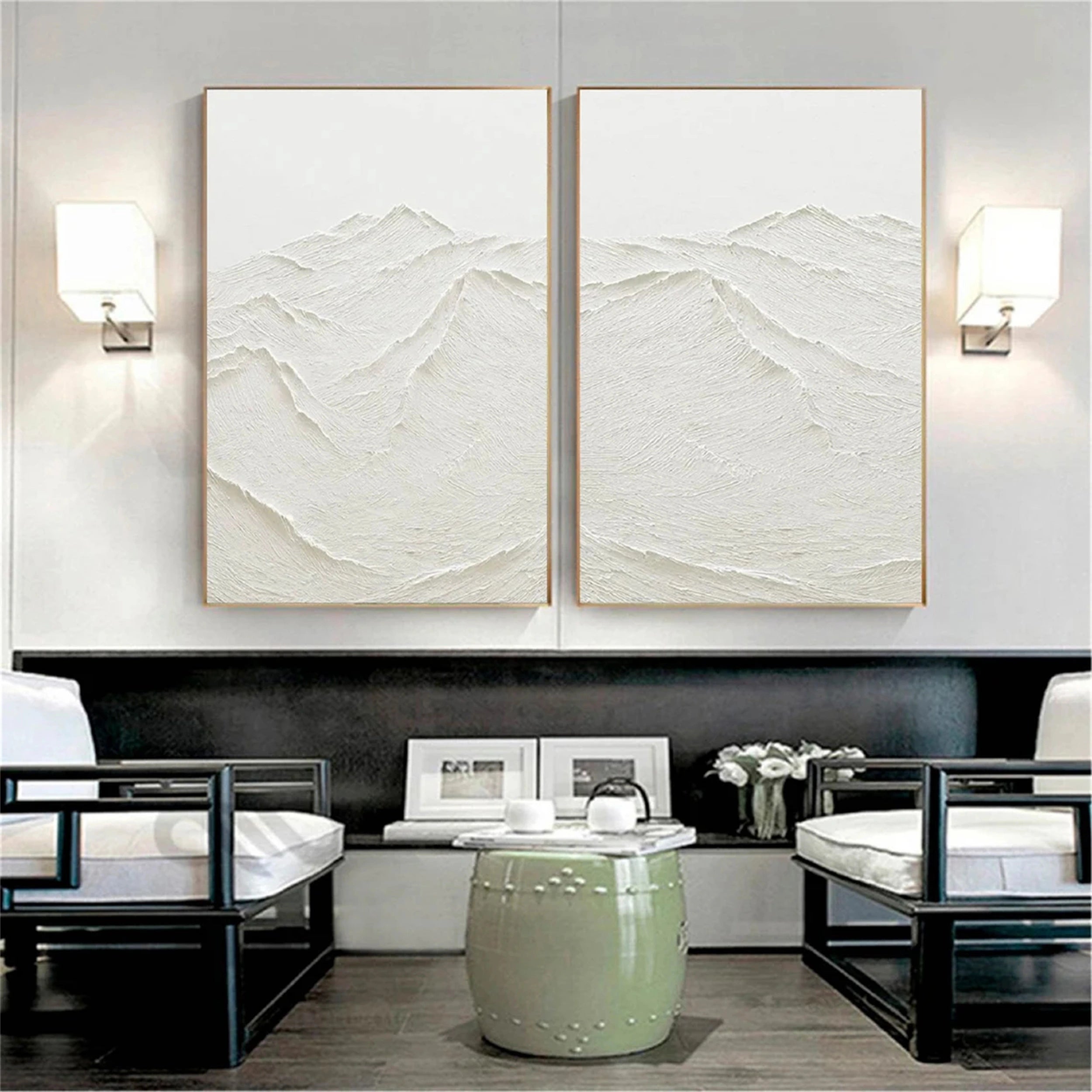 White Textured Minimalist Wall Art Set of 2 #WT080