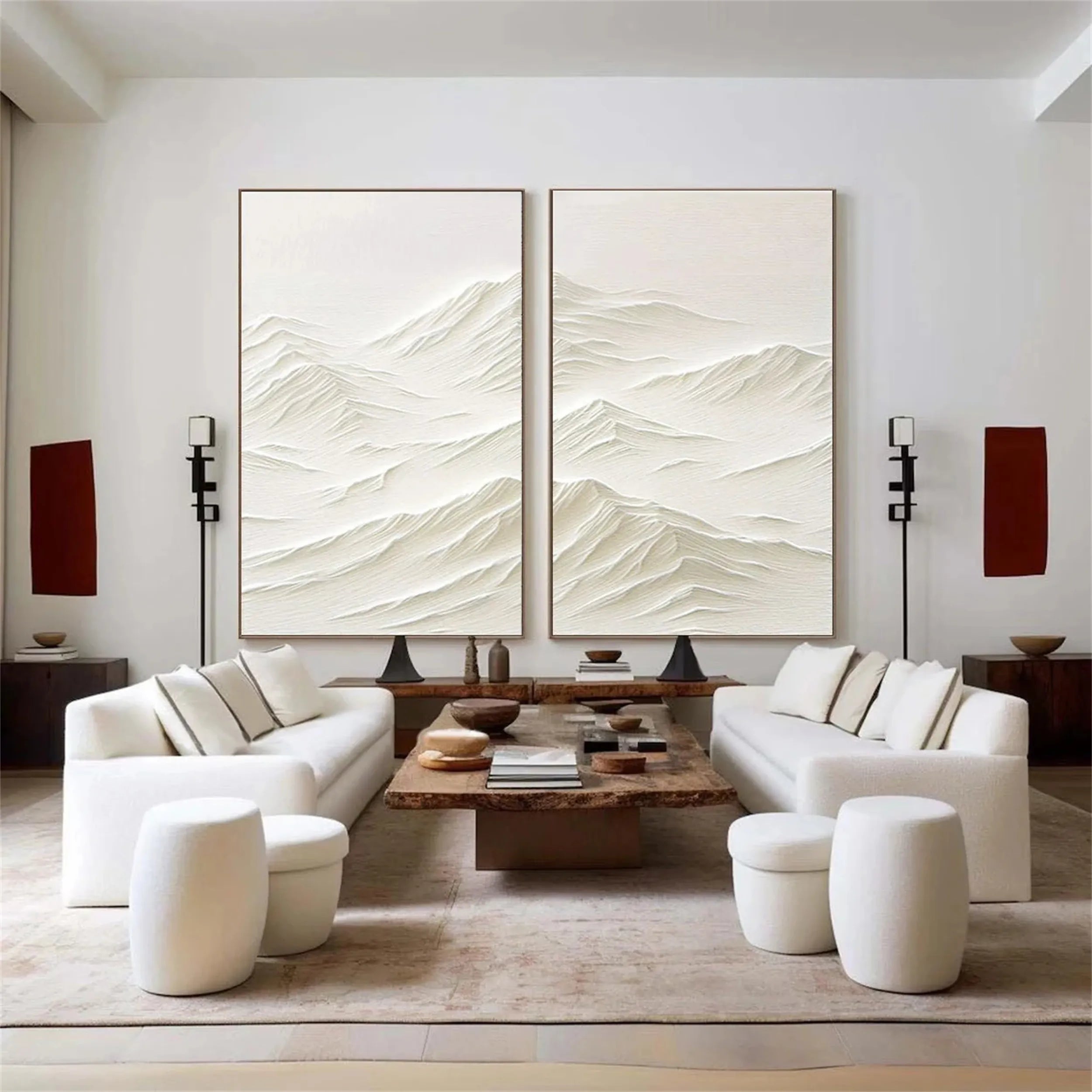 White Textured Minimalist Wall Art Set of 2 #WT089