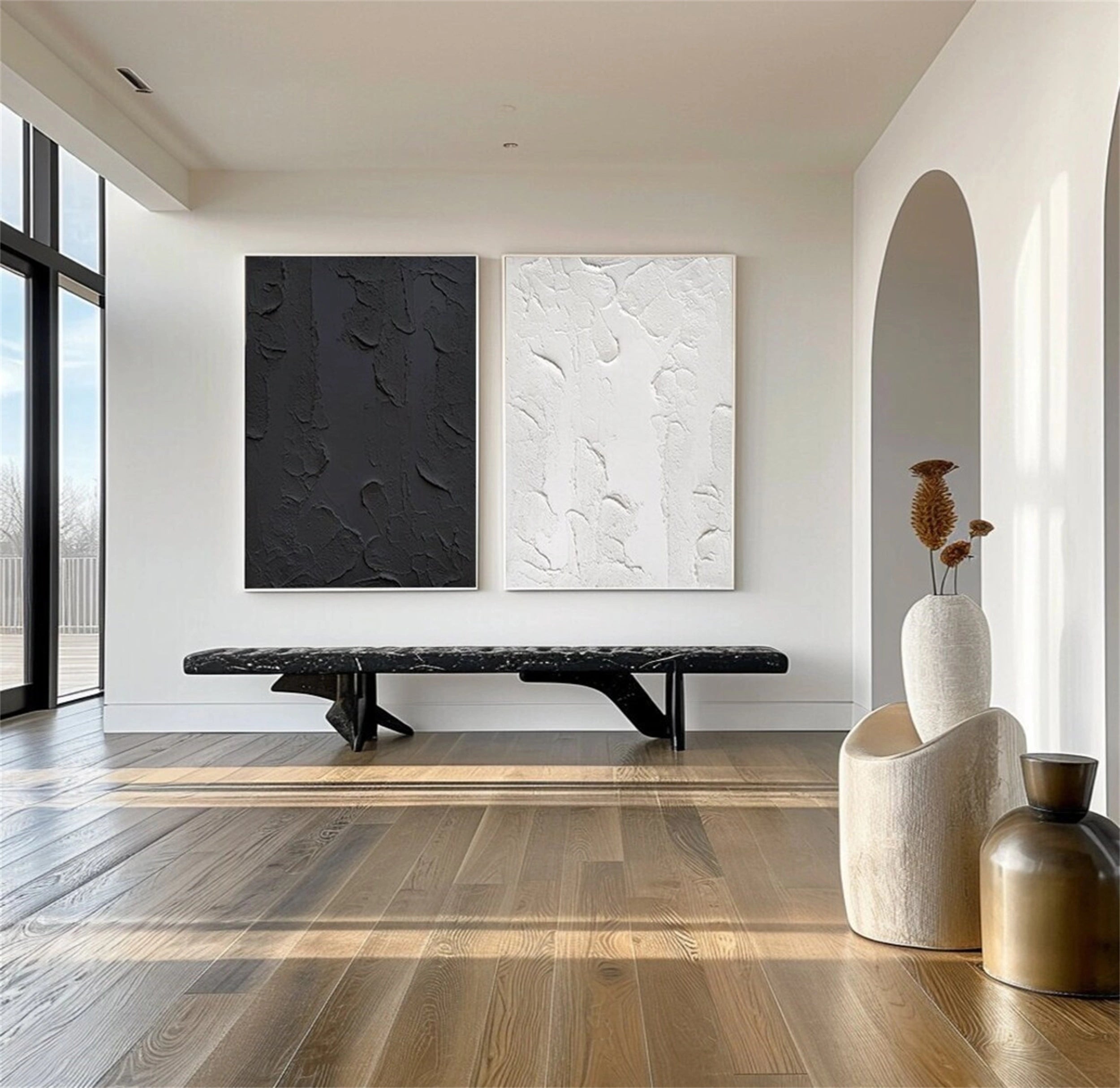 Black Textured Minimalist Wall Art Set of 2 #BT050
