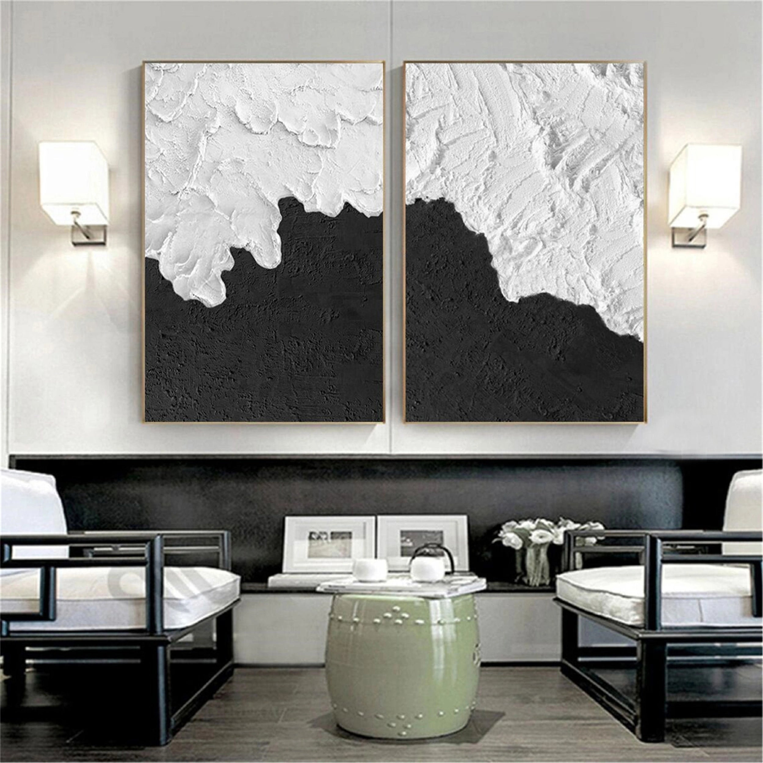 White Textured Minimalist Wall Art Set of 2 #WT018