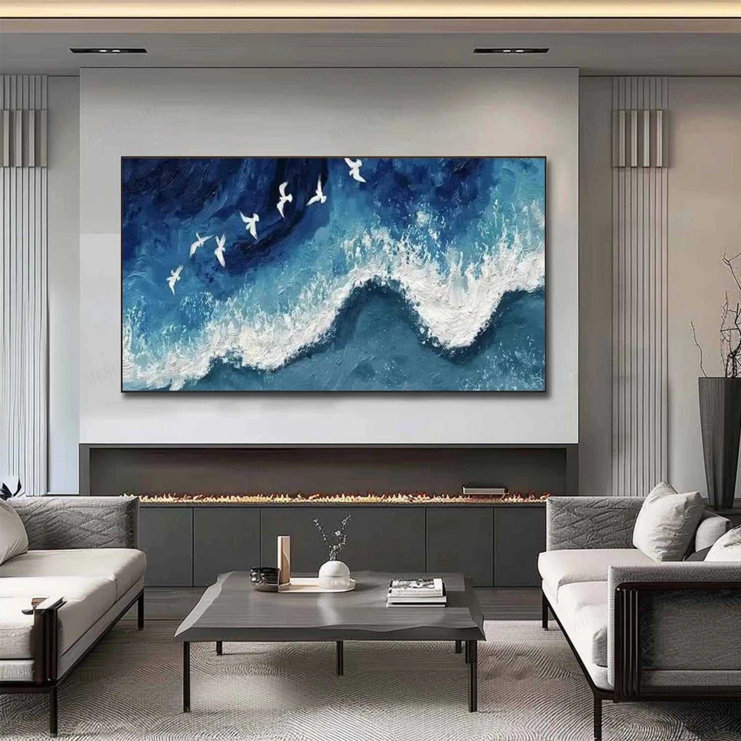 Sky And Ocean Abstract Textured Wall Art #SO375