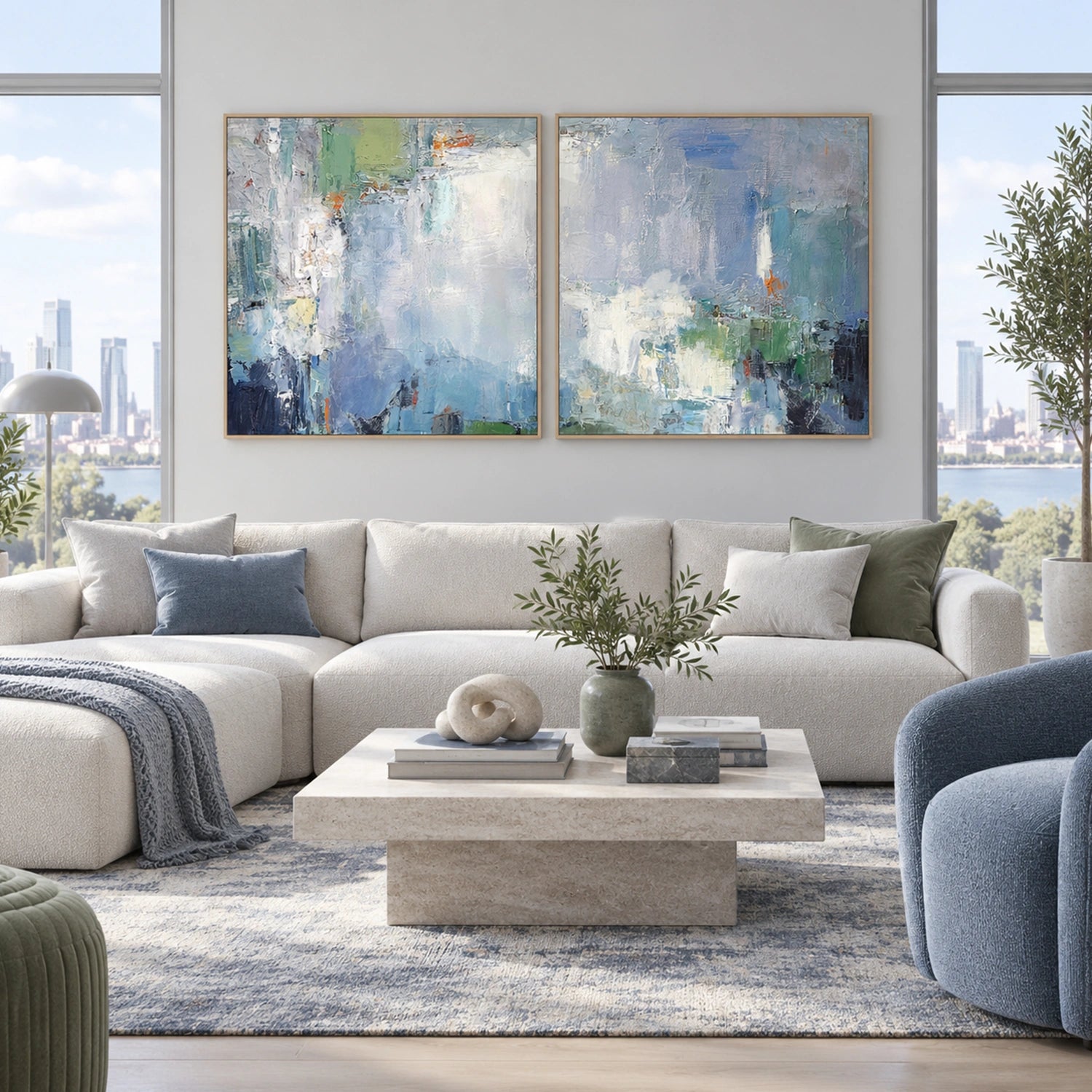 Blue Abstract Wall Art Set of 2 #AW266