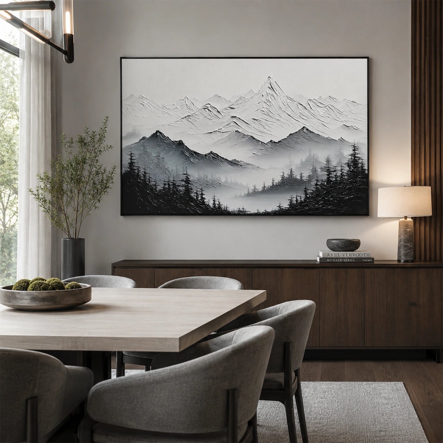 Black and White Abstract Mountain Textured Canvas Art #WT270
