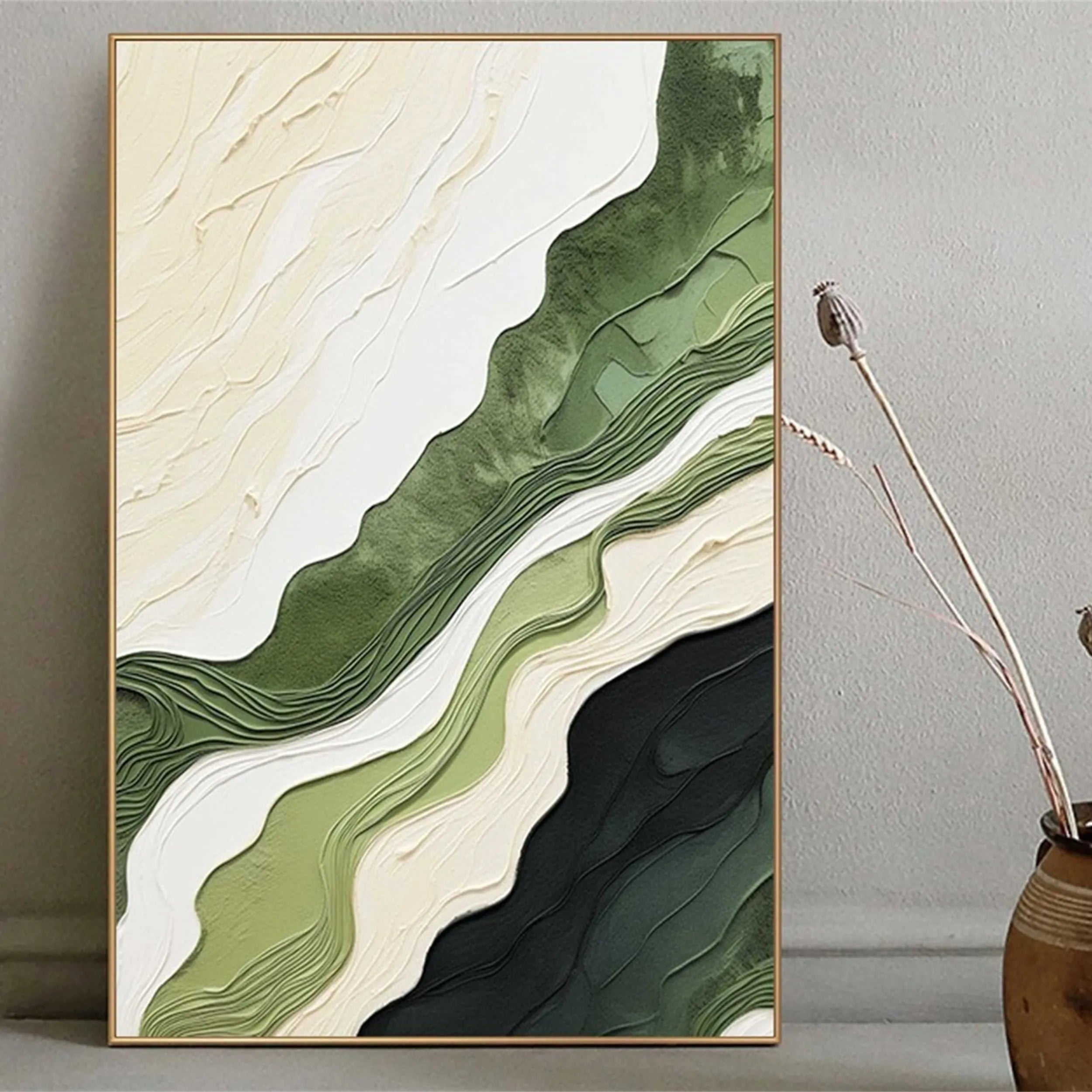 Green Textured Minimalist Wall Art #GT021