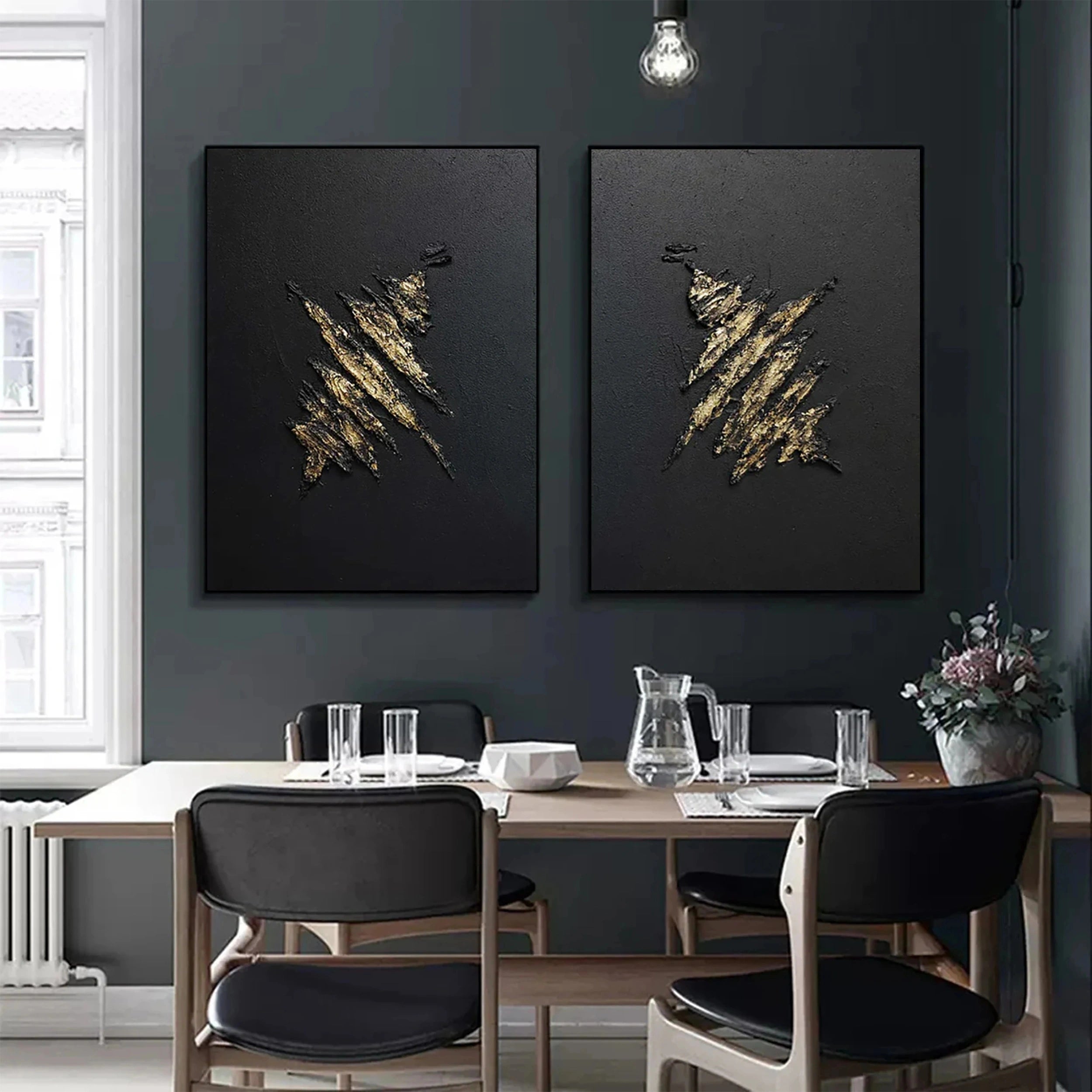 Black Textured Minimalist Wall Art Set of 2 #BT028
