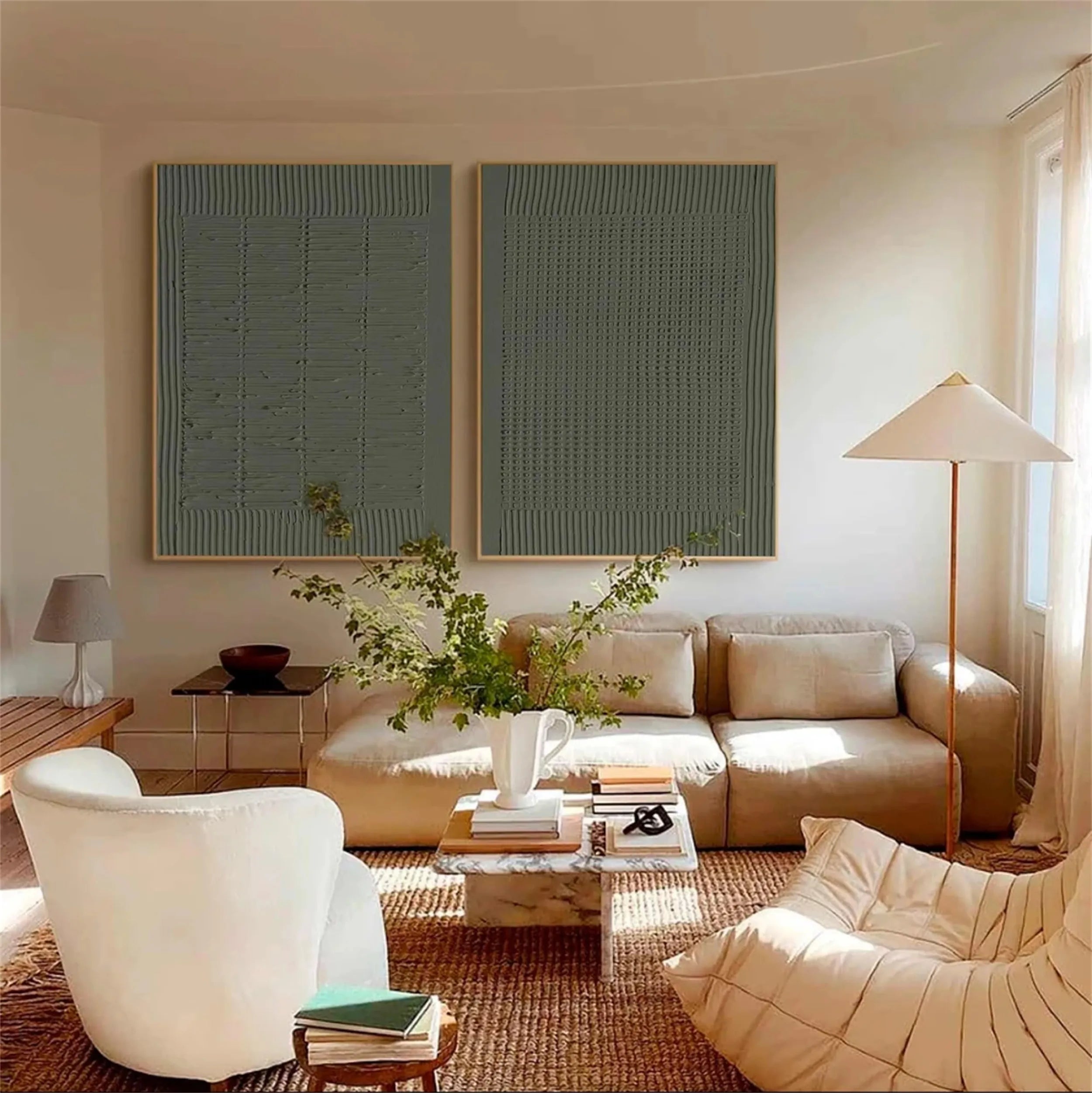 Green Textured Minimalist Wall Art Set of 2 #GT019