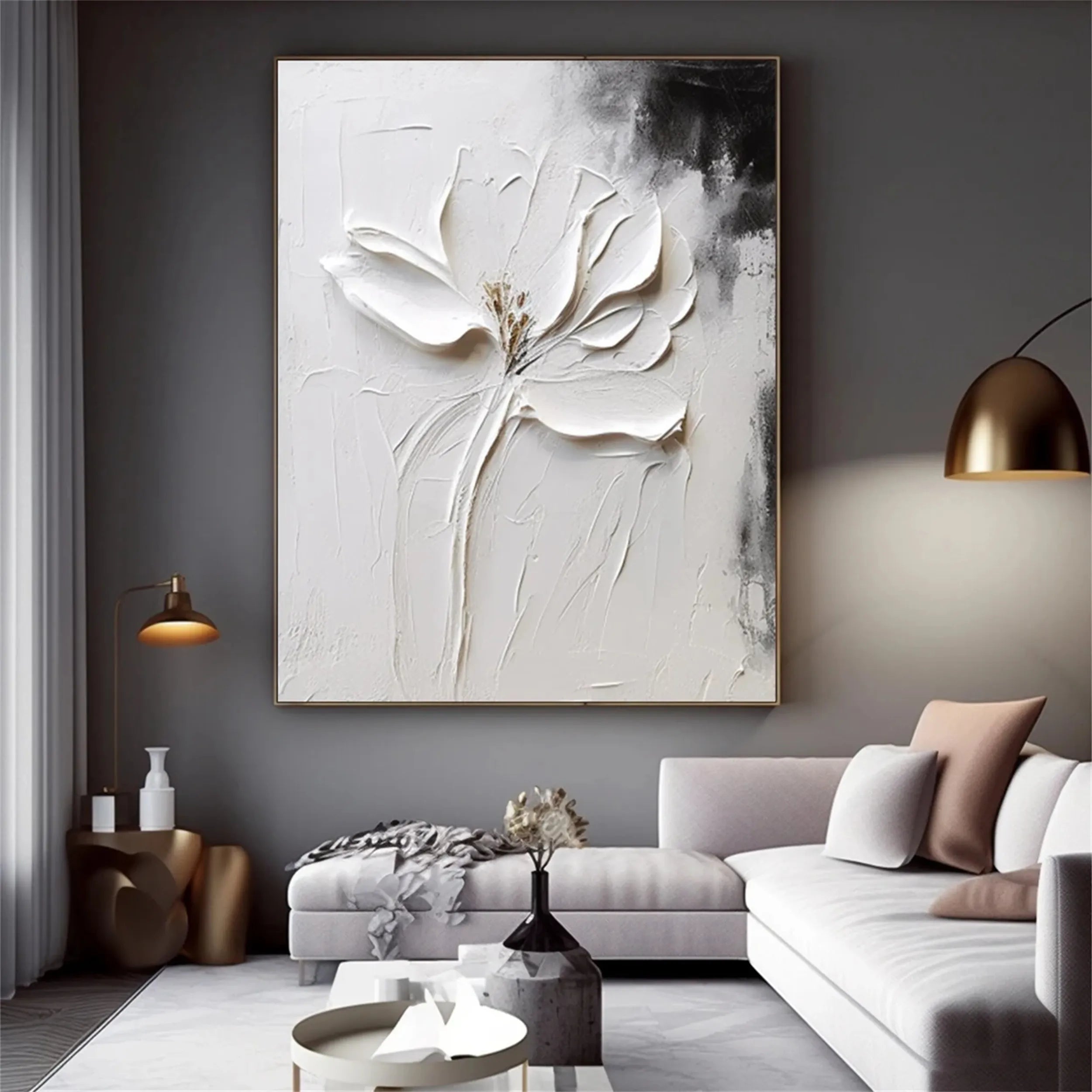 Black and White Tree And Flower Painting #TF006