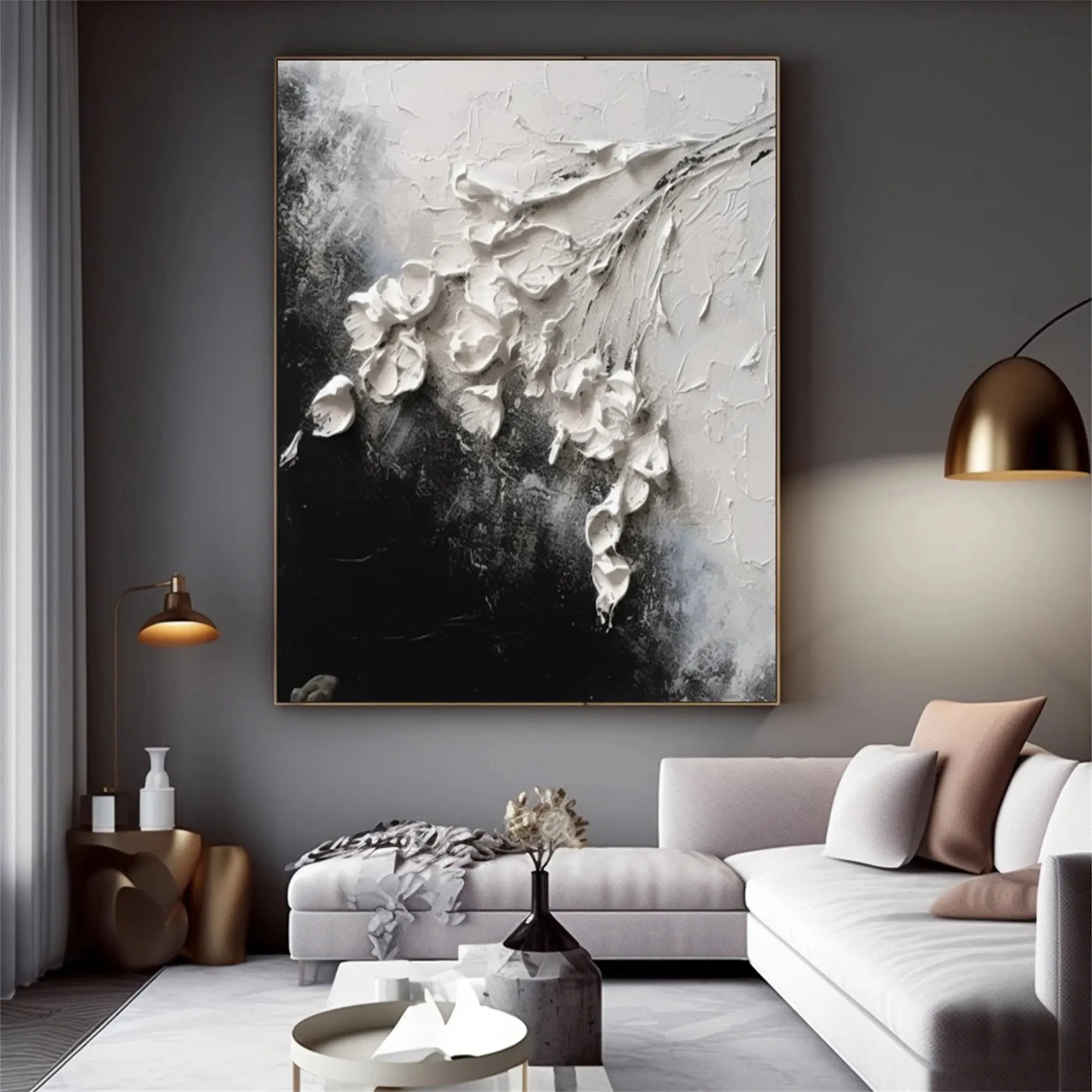 Black and White Tree And Flower Painting #TF034