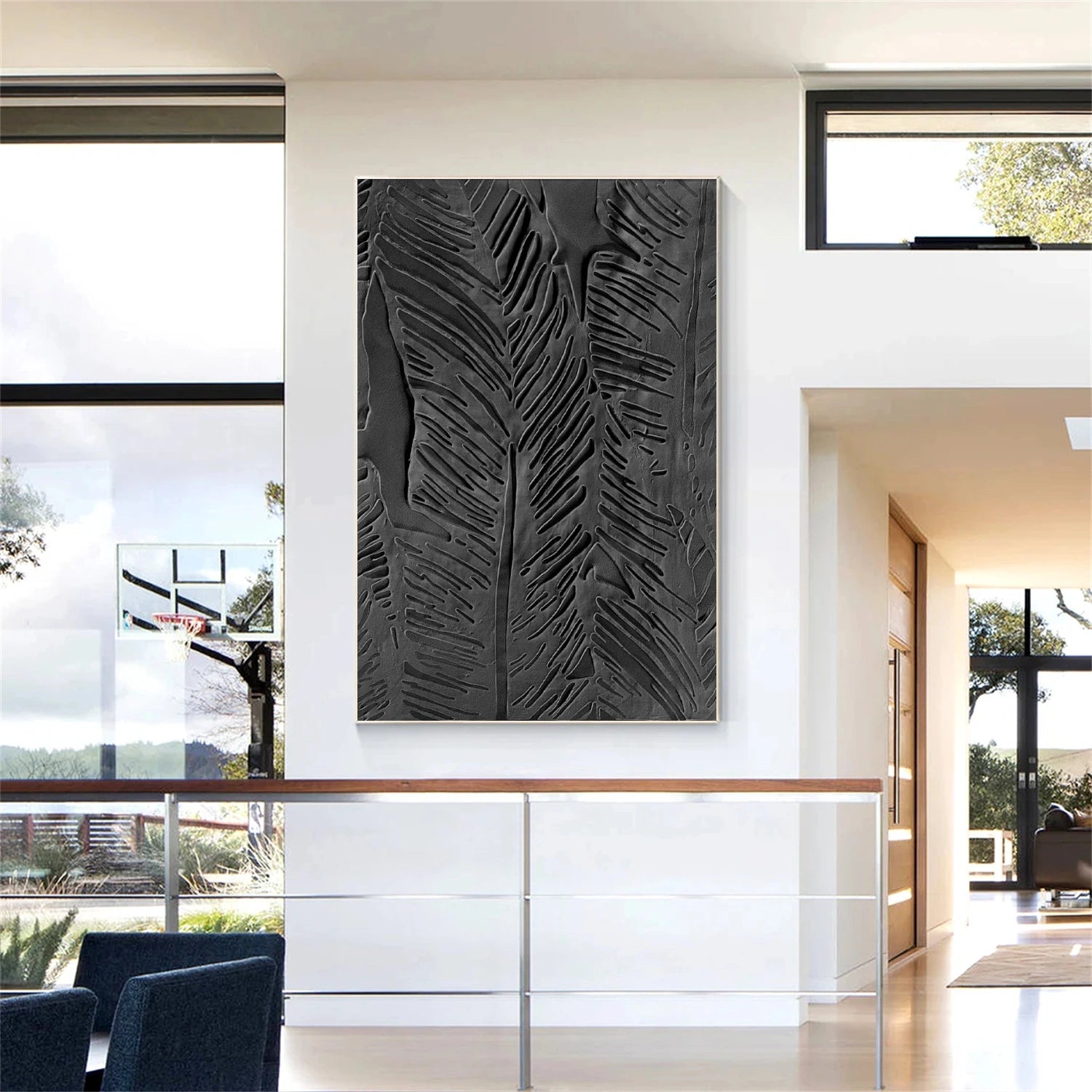 Black Tree And Flower Abstract Textured Wall Art #TF128