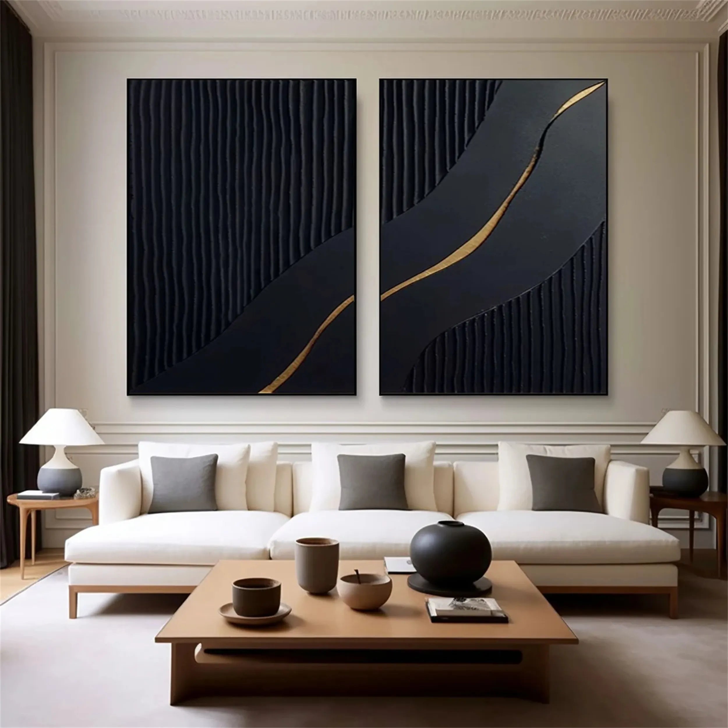 Black Textured Minimalist Wall Art Set of 2 #BT053