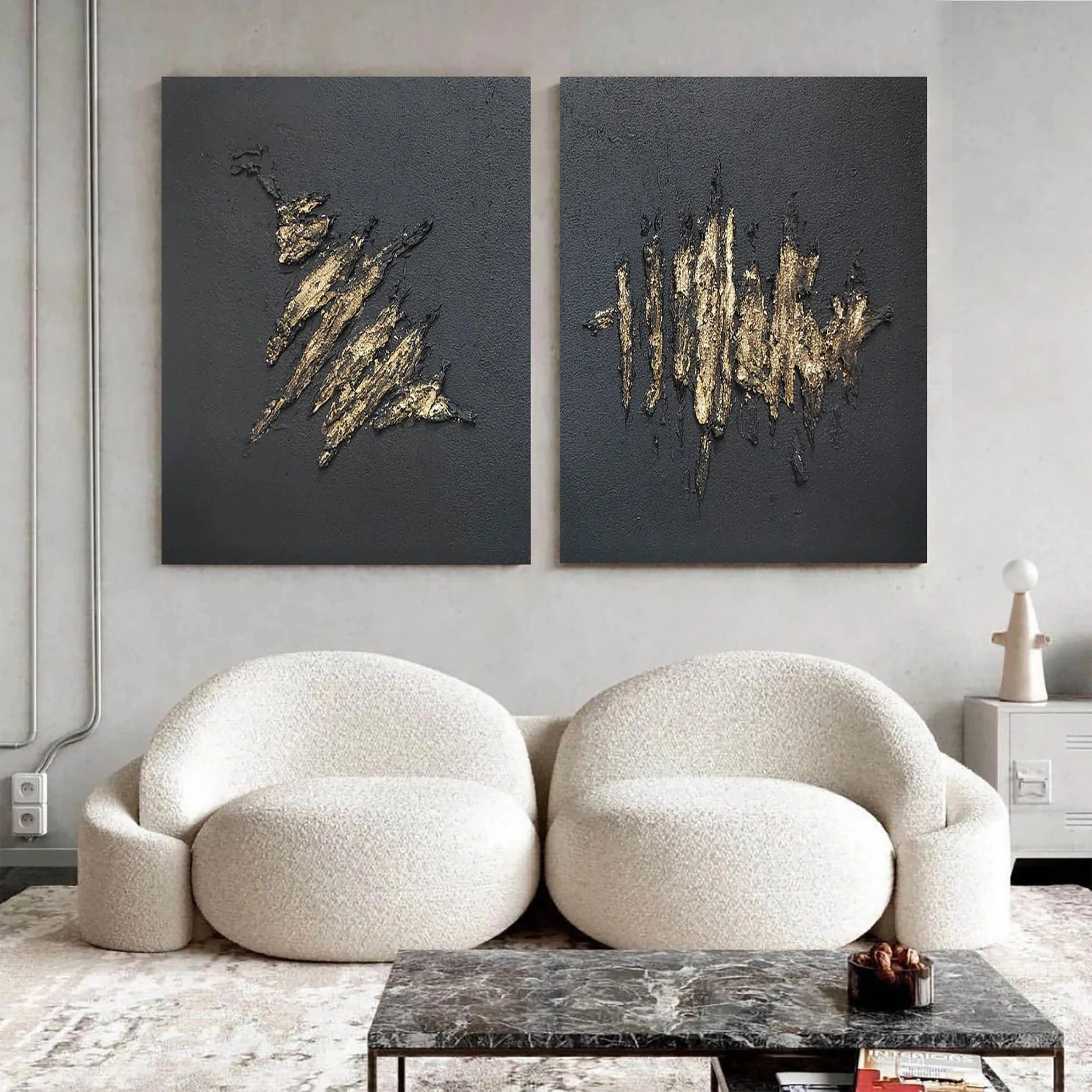 Black Textured Minimalist Wall Art Set of 2 #BT026
