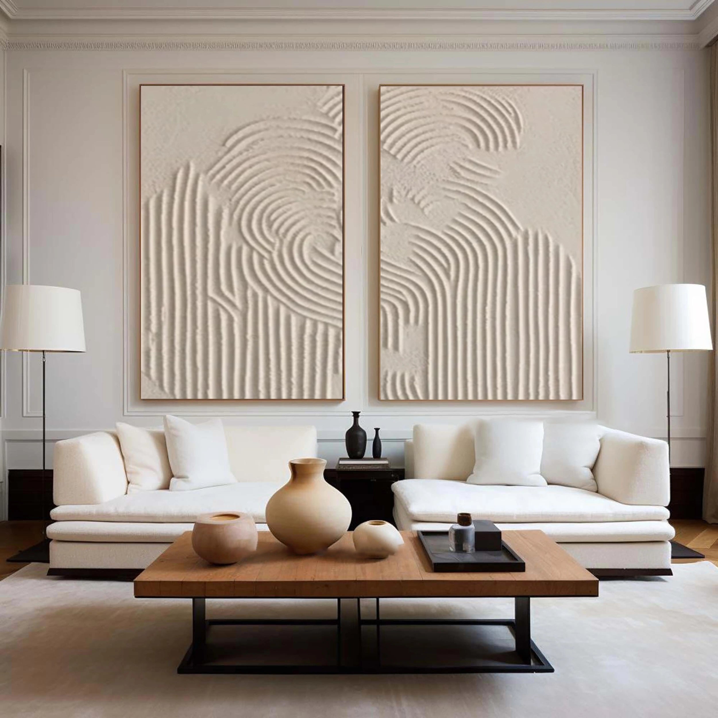 Beige & Brown Textured Minimalist Wall Art Set of 2 #BM030