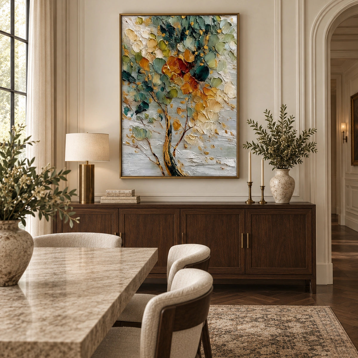 Tree And Flower Abstract Textured Wall Art #TF225