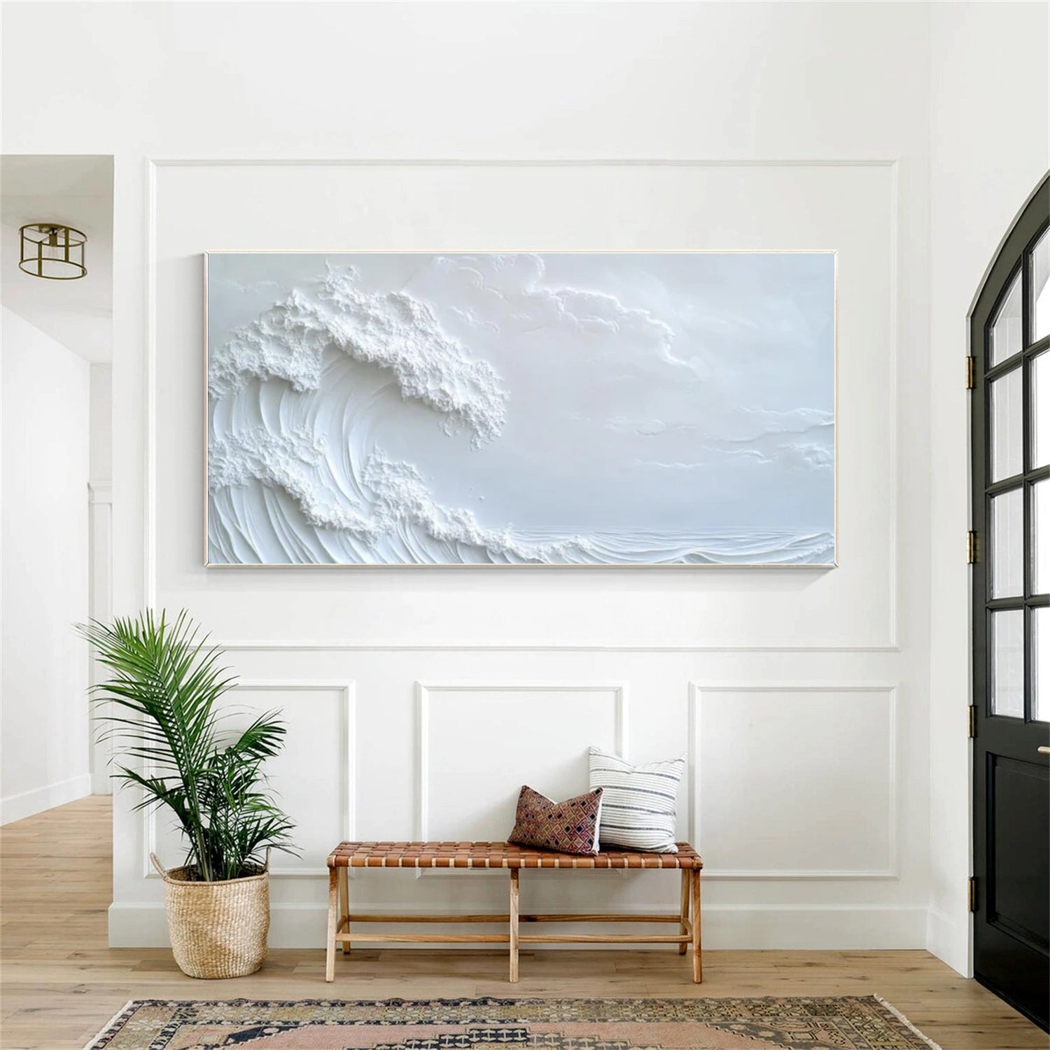 White Sky And Ocean Abstract Textured Wall Art #SO338