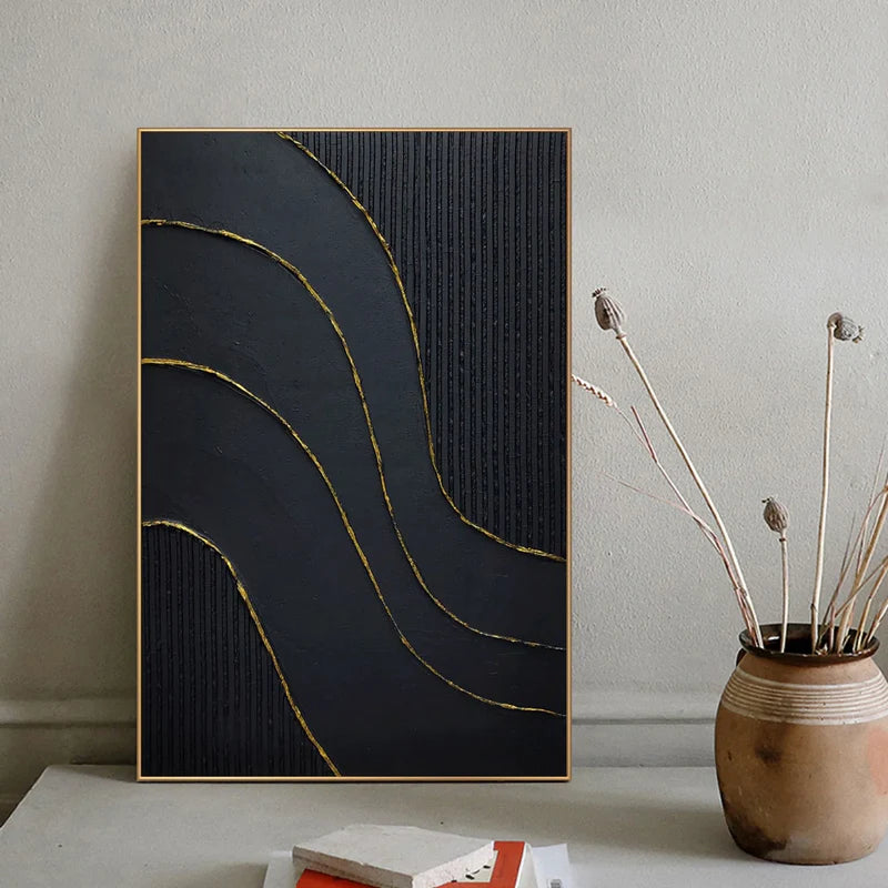 Black Textured Minimalist Wall Art #BT023