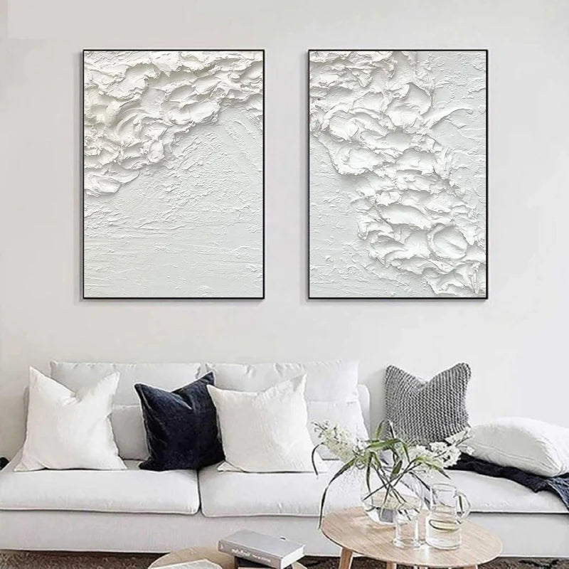 White Textured Minimalist Wall Art Set of 2 #WT028