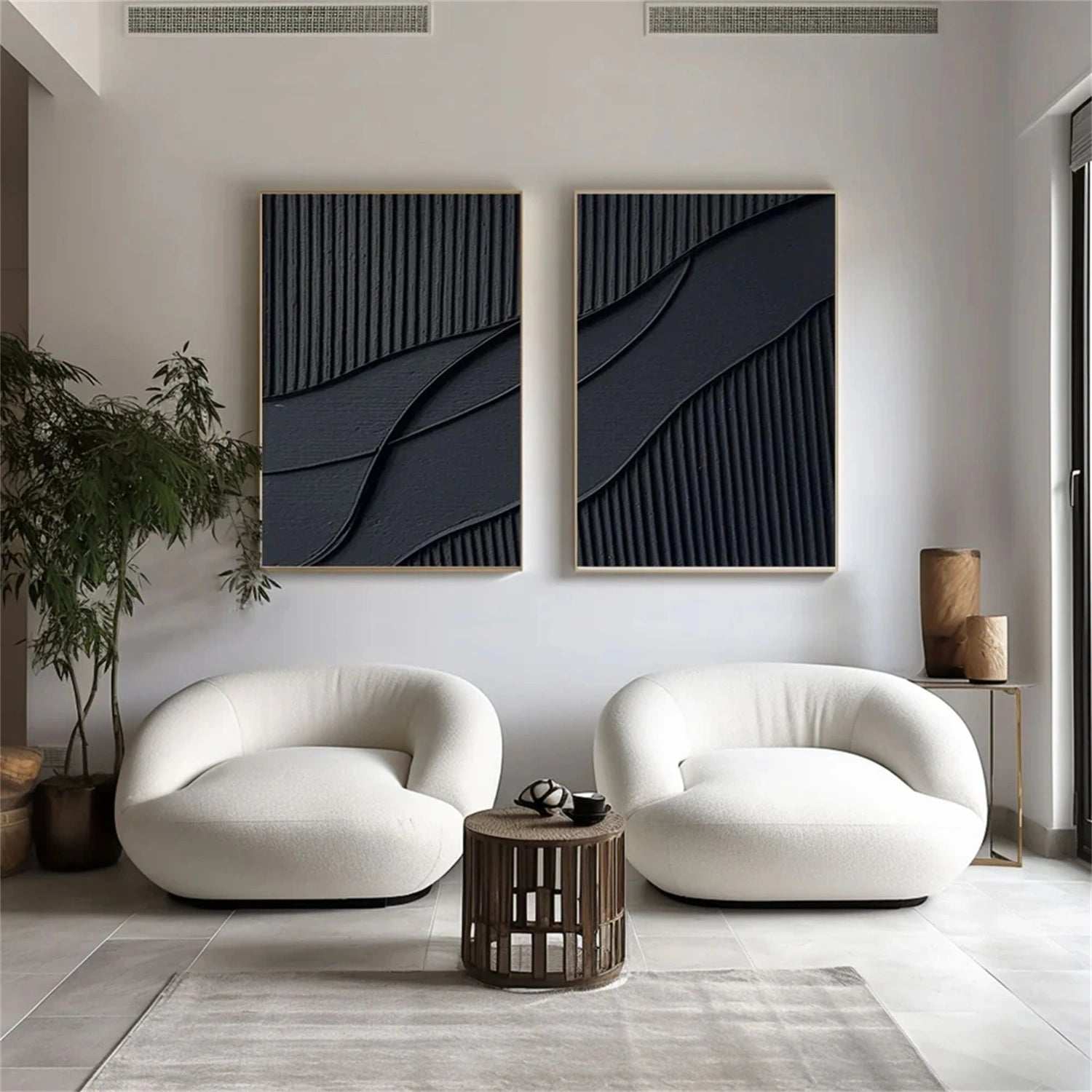 Black Textured Minimalist Wall Art Set of 2 #BT005