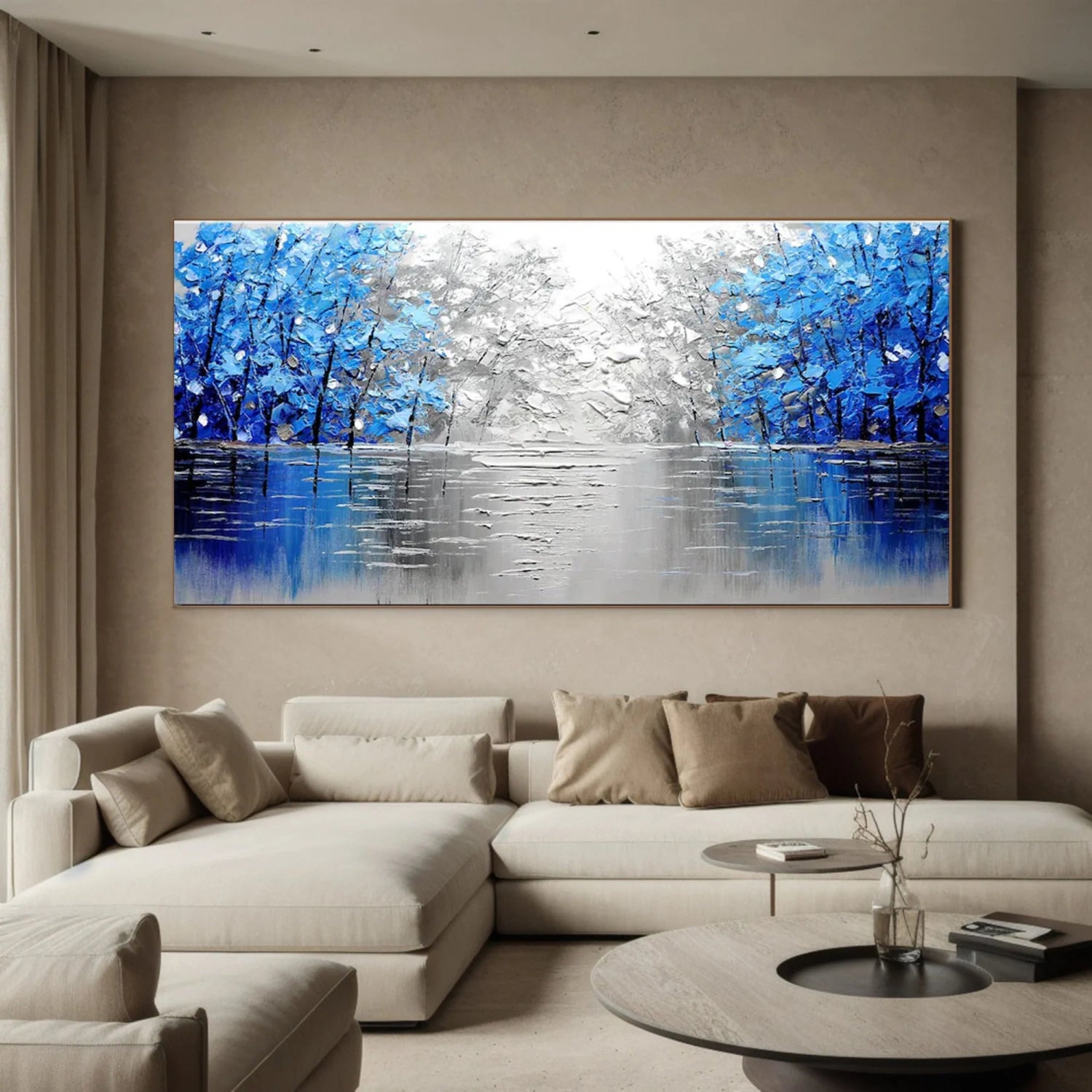 Blue Tree And Flower Painting #TF078