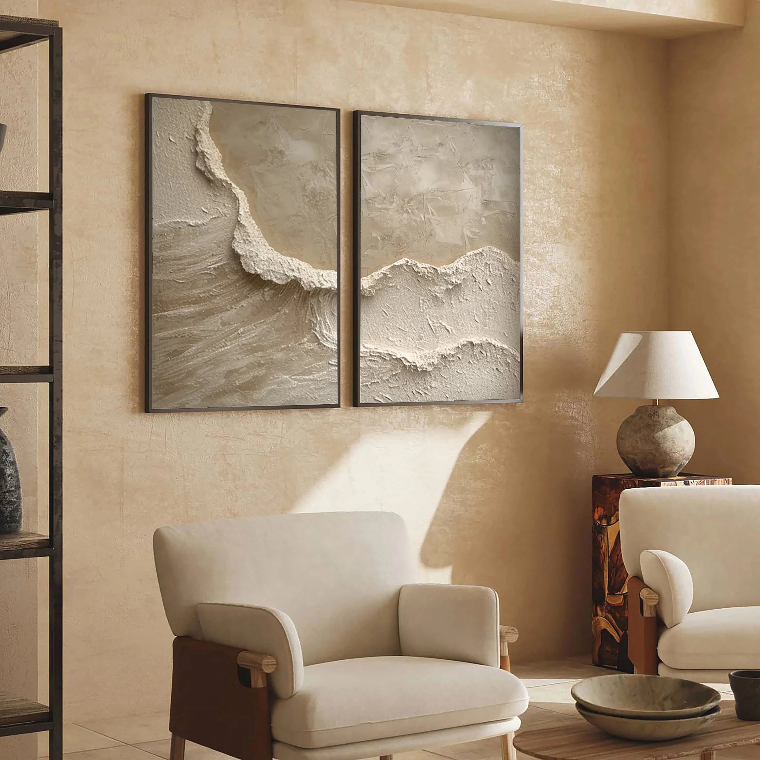 Beige & Brown Textured Minimalist Wall Art Set of 2 #BM028