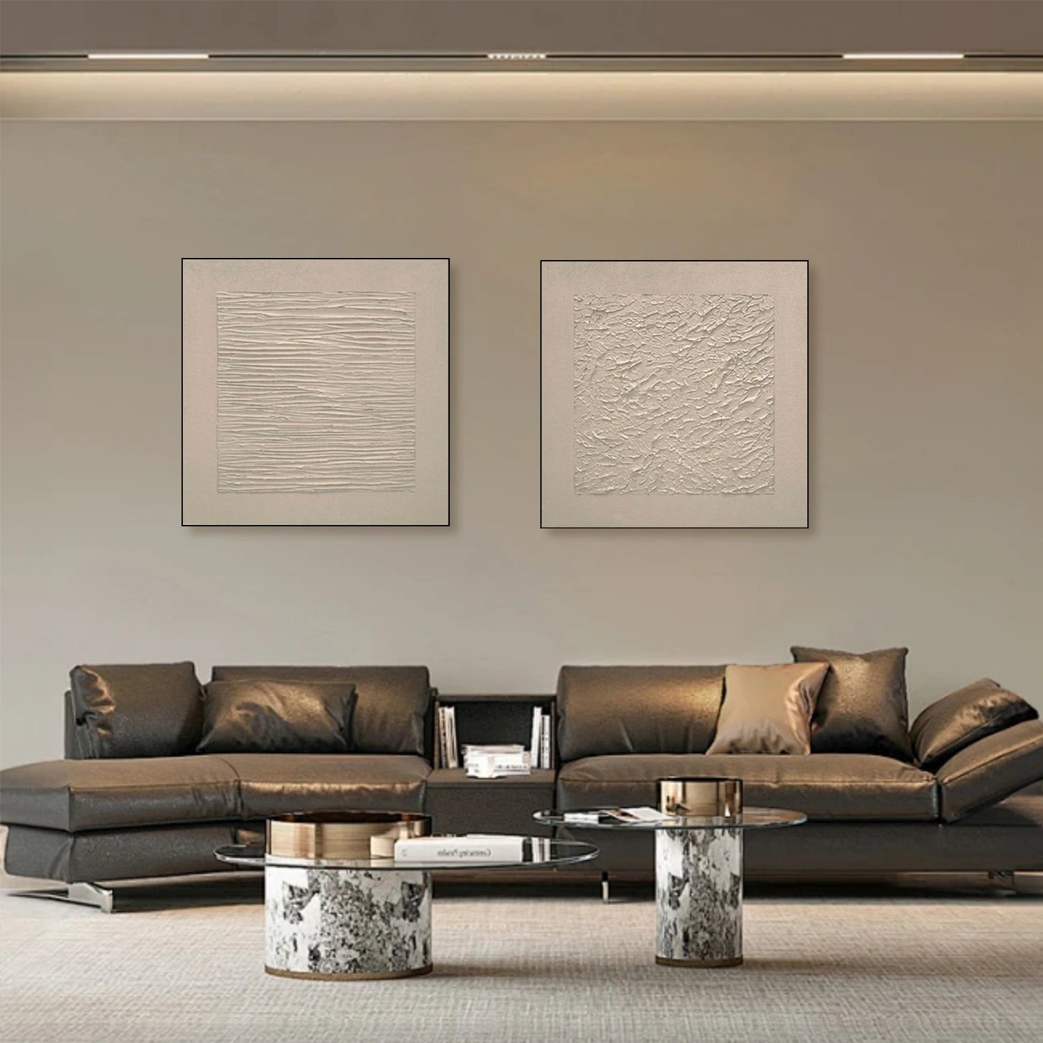 Beige Wabi Sabi Abstract Textured Canvas Art Set of 2 #WA195