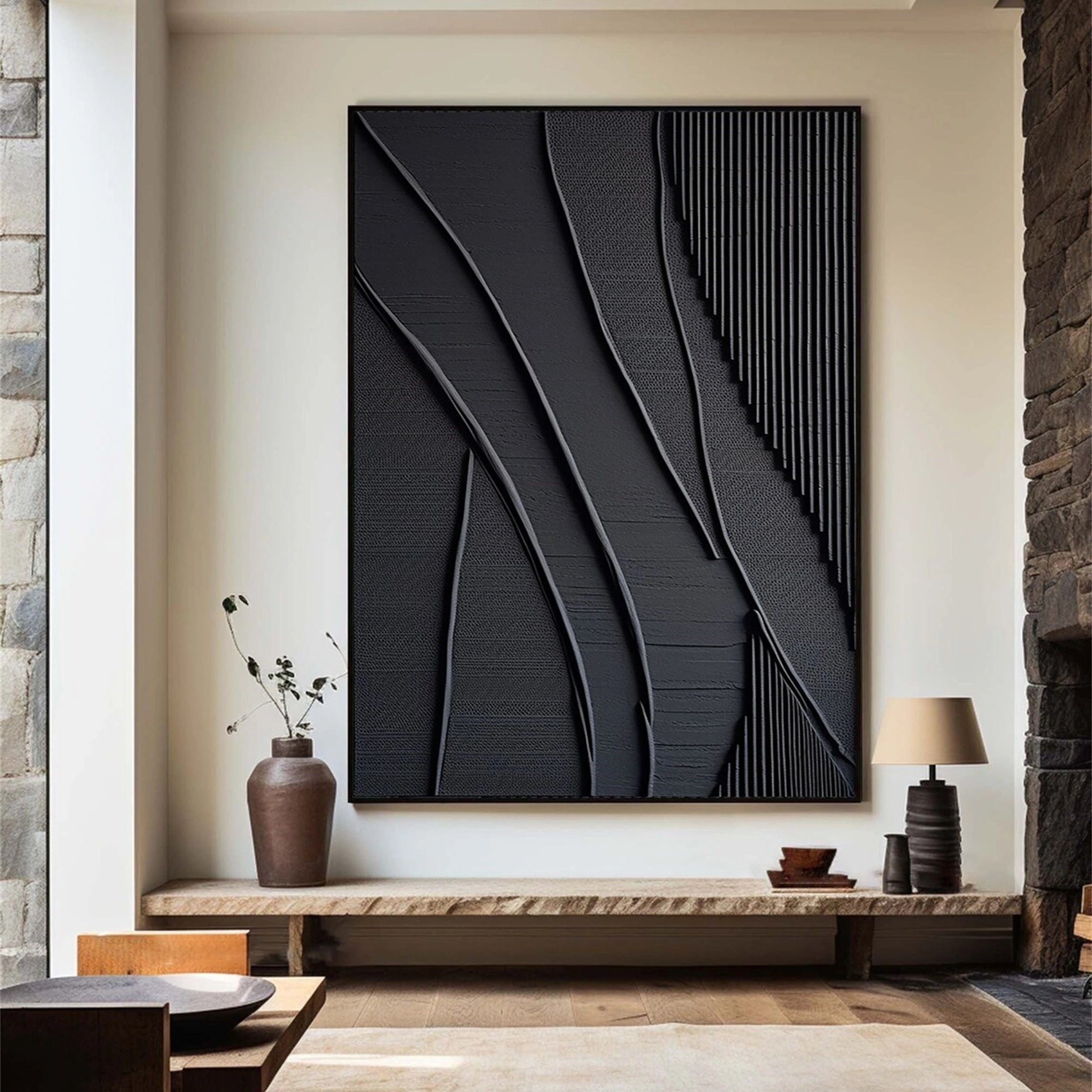 Black Textured Minimalist Wall Art #BT043