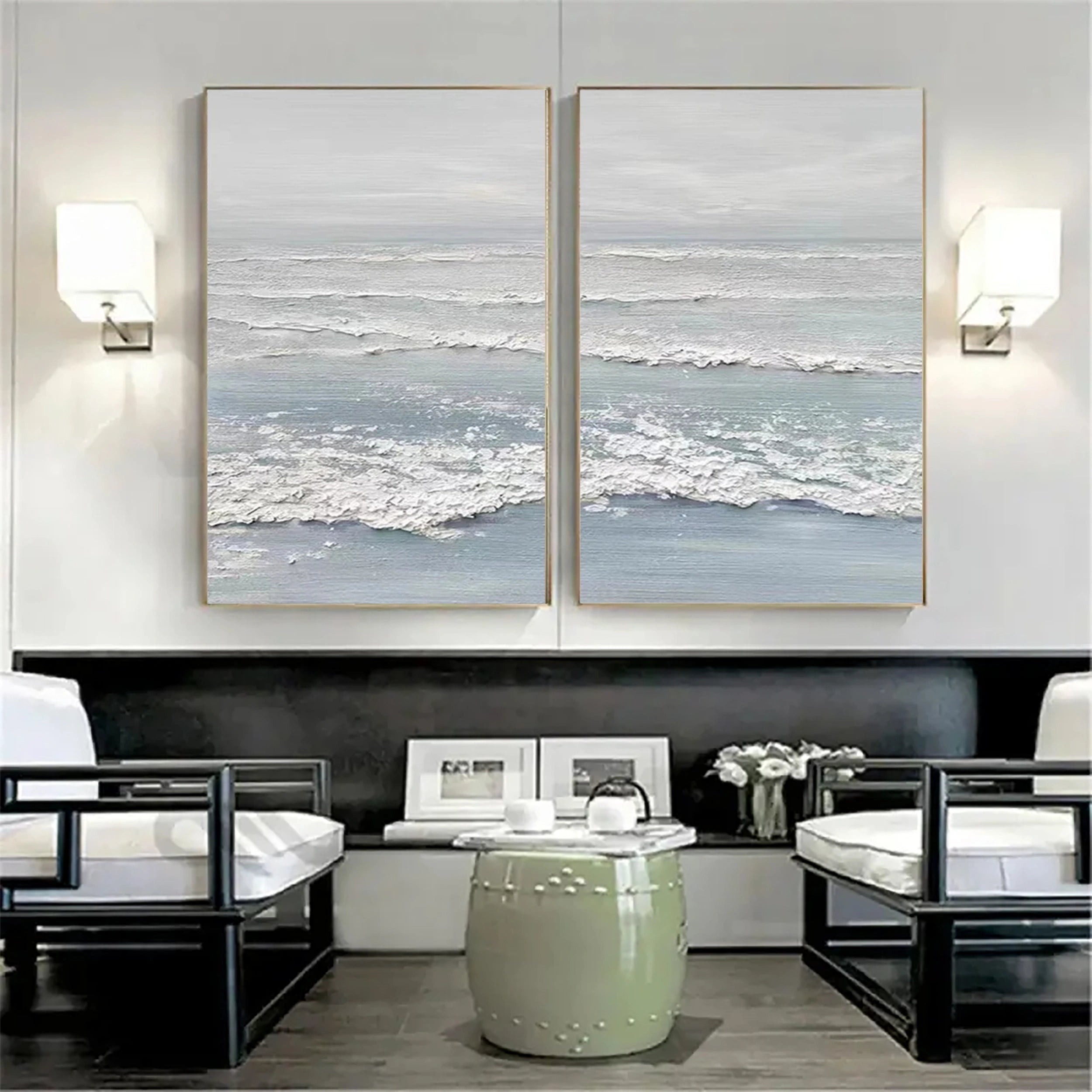 Blue Textured Minimalist Wall Art Set of 2 #BL005