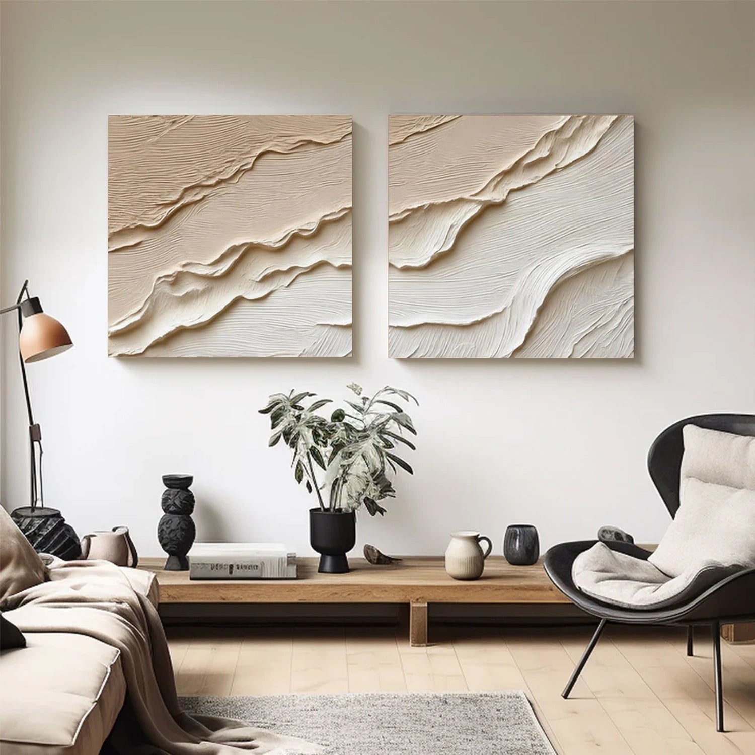 Beige & Brown Textured Minimalist Wall Art Set of 2 #BM037