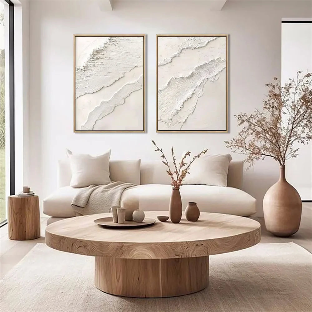 White Textured Minimalist Wall Art Set of 2 #WT175