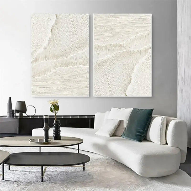 White Textured Minimalist Wall Art Set of 2 #WT010
