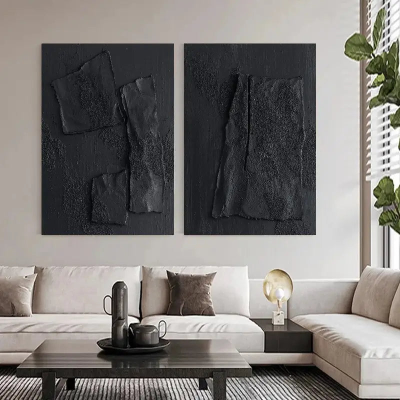 Black Textured Minimalist Wall Art Set of 2 #BT012
