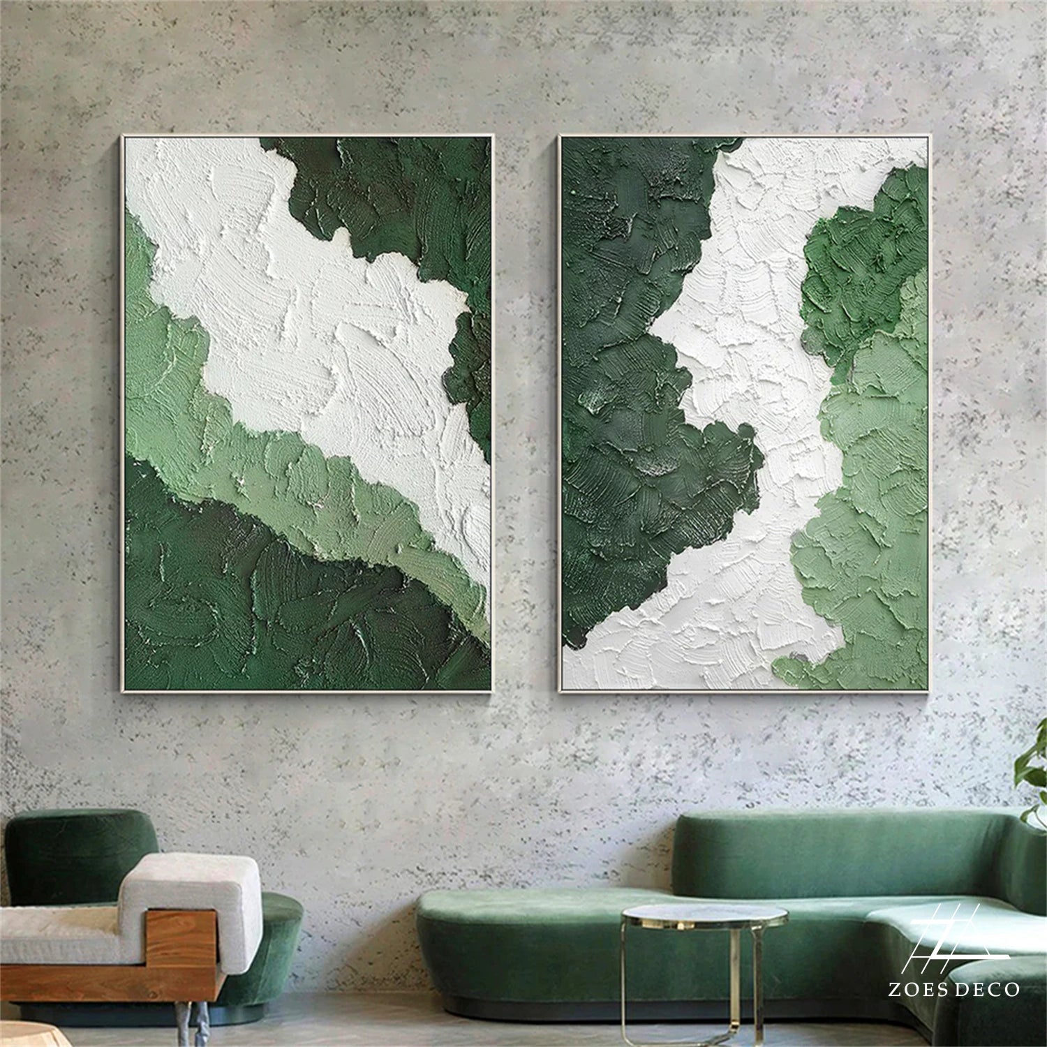Green Textured Minimalist Wall Art Set of 2 #GT041