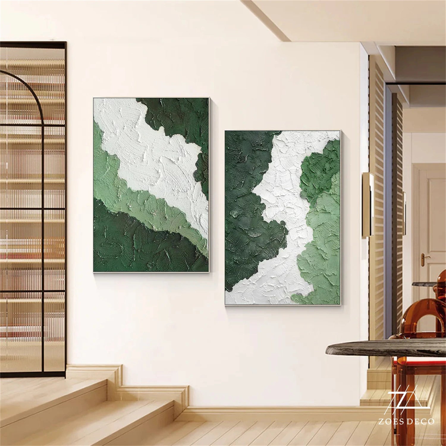 Green Textured Minimalist Wall Art Set of 2 #GT041