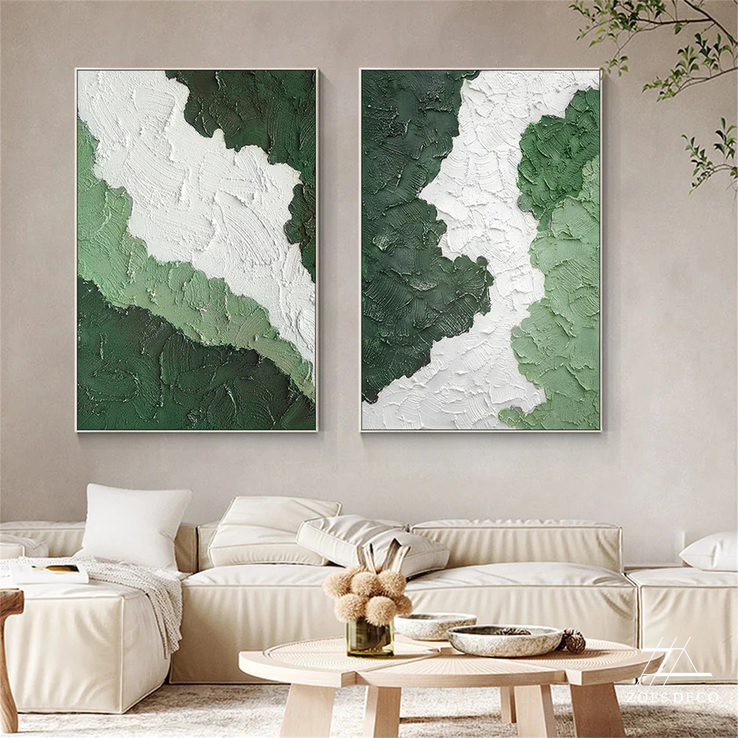 Green Textured Minimalist Wall Art Set of 2 #GT041