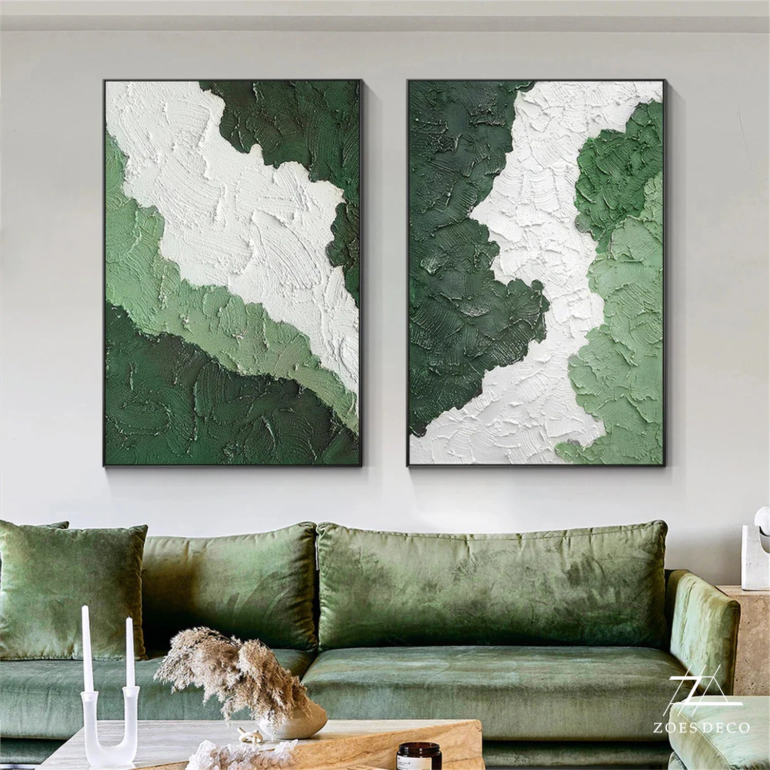 Green Textured Minimalist Wall Art Set of 2 #GT041