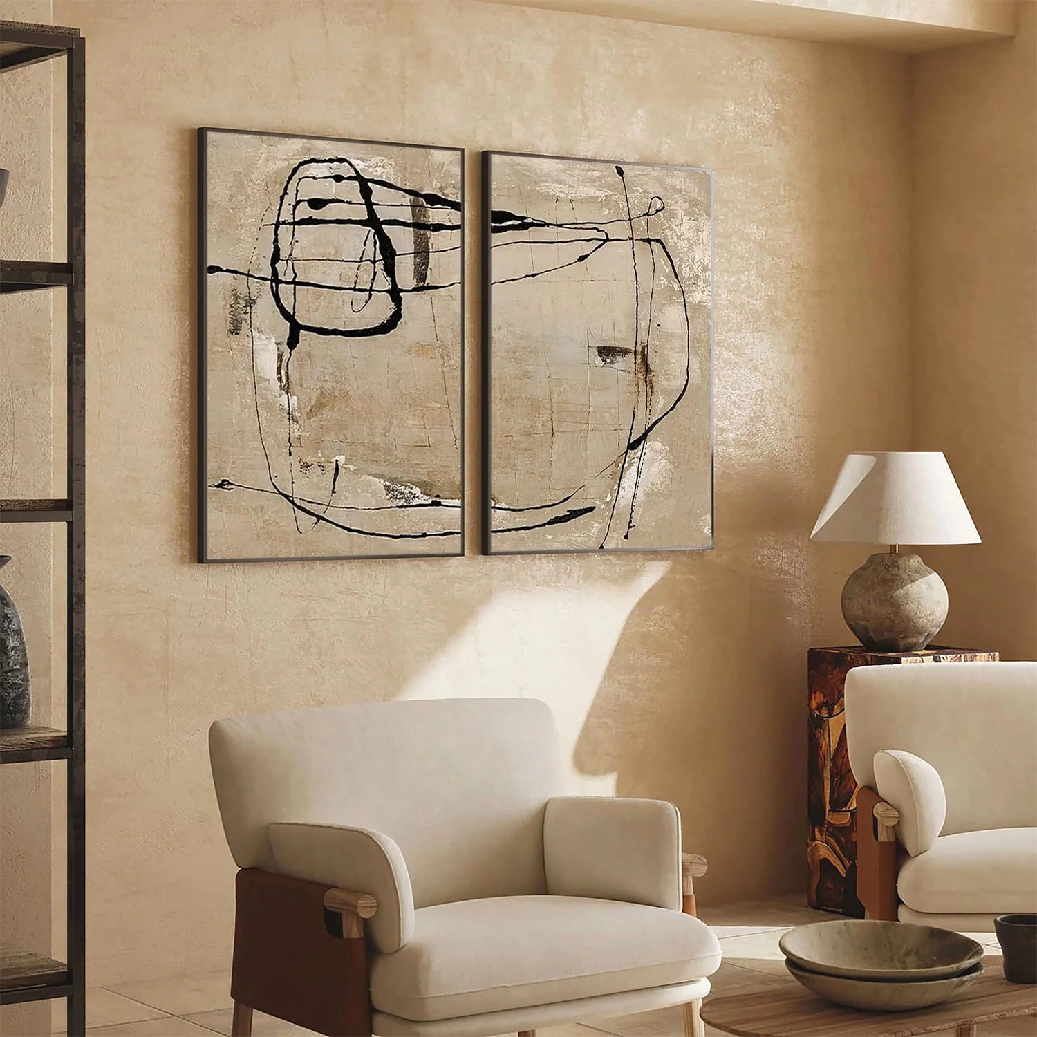 Beige & Black Wabi Sabi Abstract Canvas Art Set of 2 #WA231