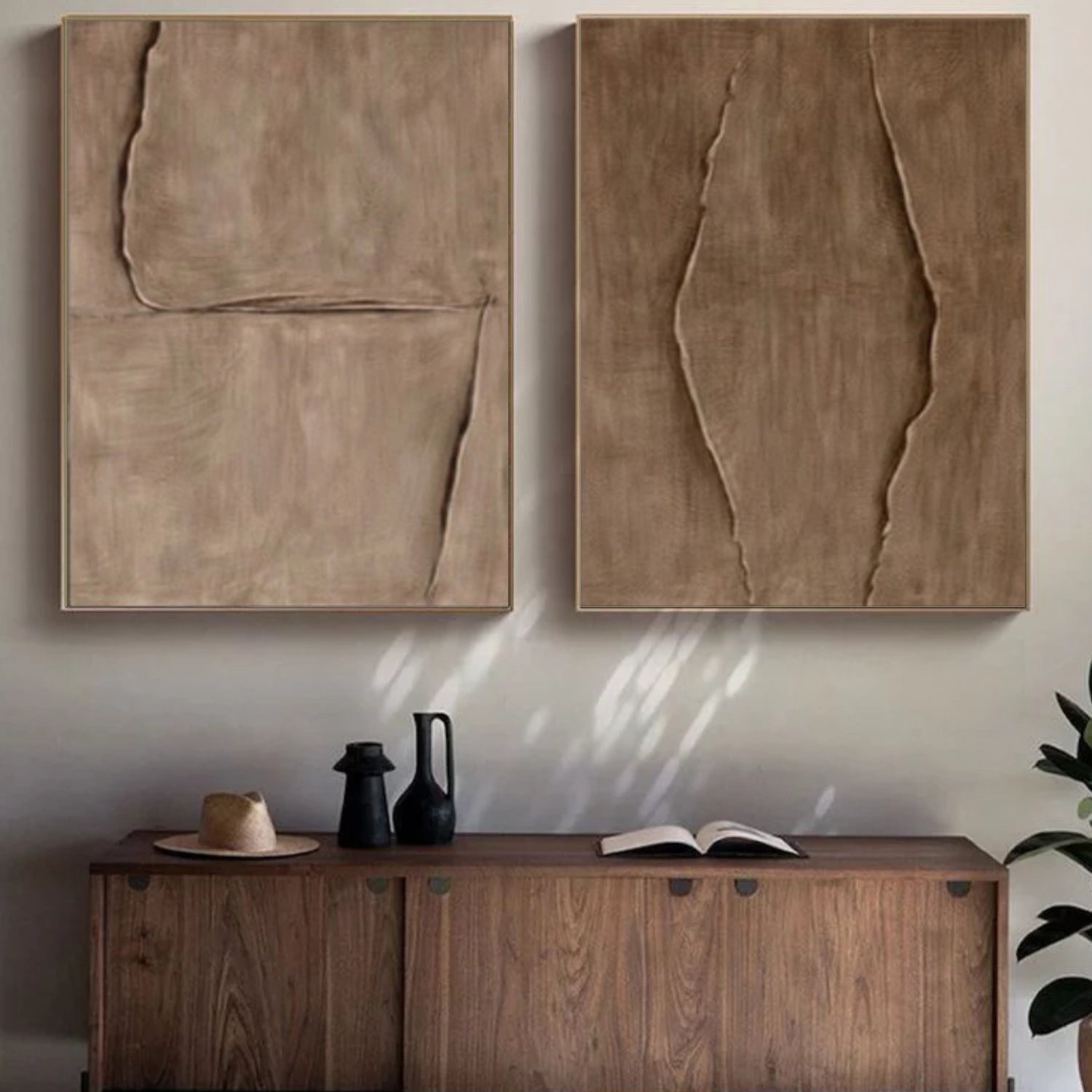 Beige & Brown Textured Minimalist Wall Art Set of 2 #BM038