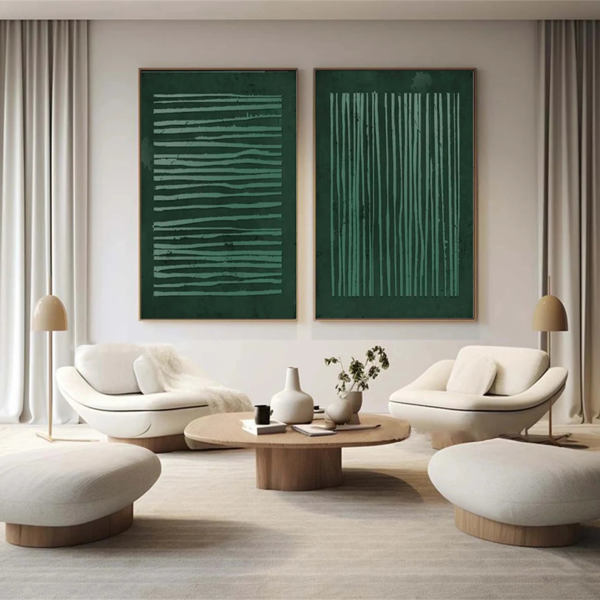 Green Textured Minimalist Wall Art Set of 2 #GT008