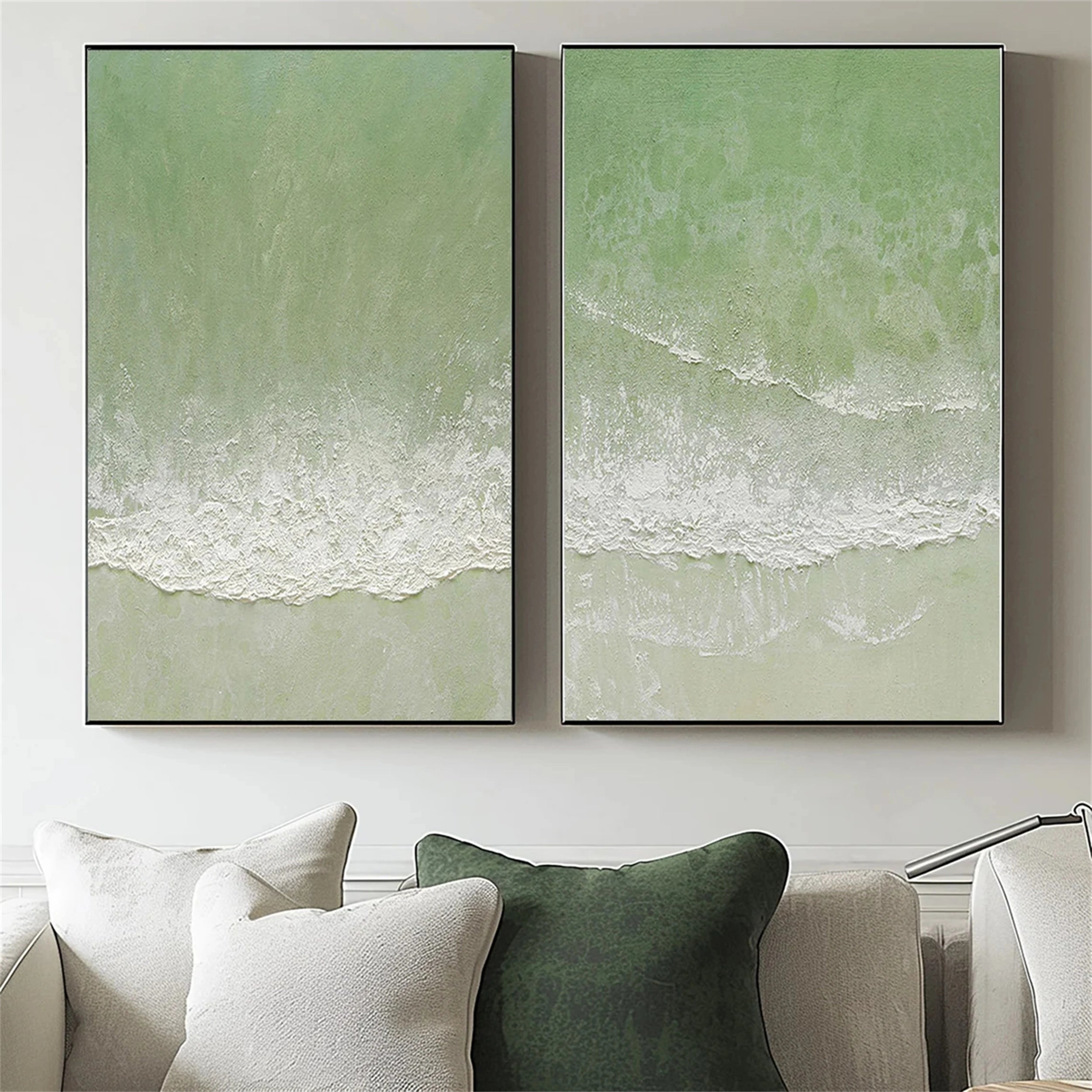 Green Textured Minimalist Wall Art Set of 2 #GT002