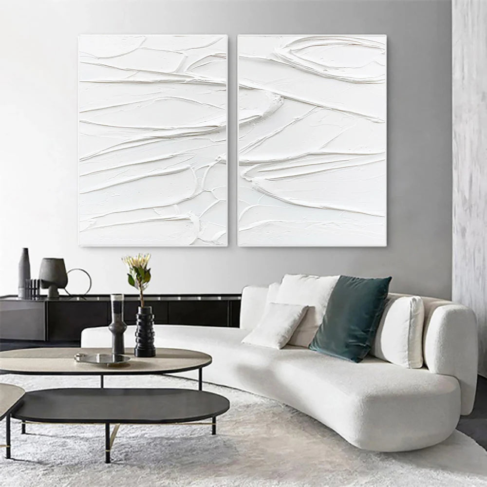 White Textured Minimalist Wall Art Set of 2 #WT174
