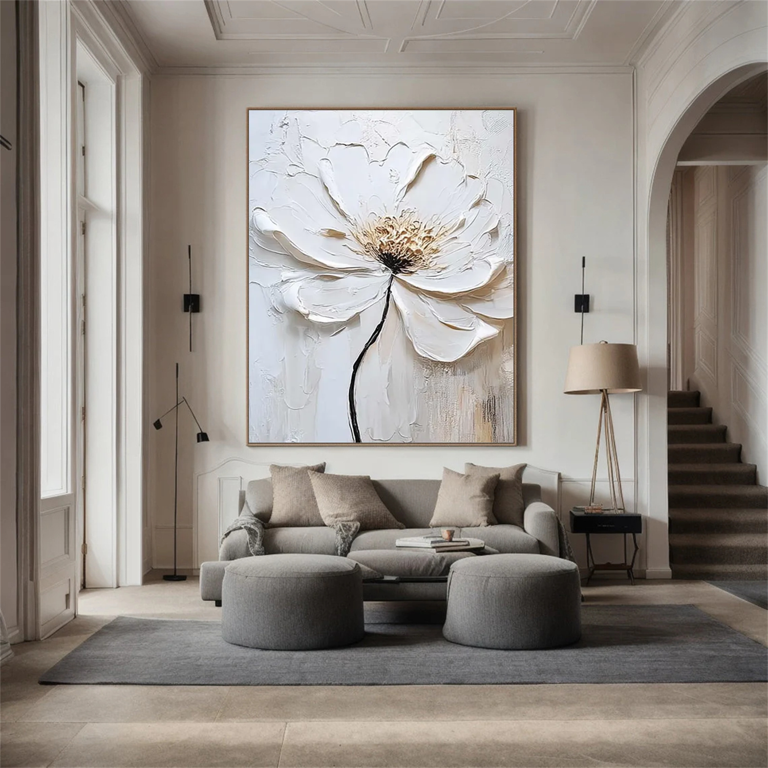 White Tree And Flower Abstract Textured Wall Art #TF123