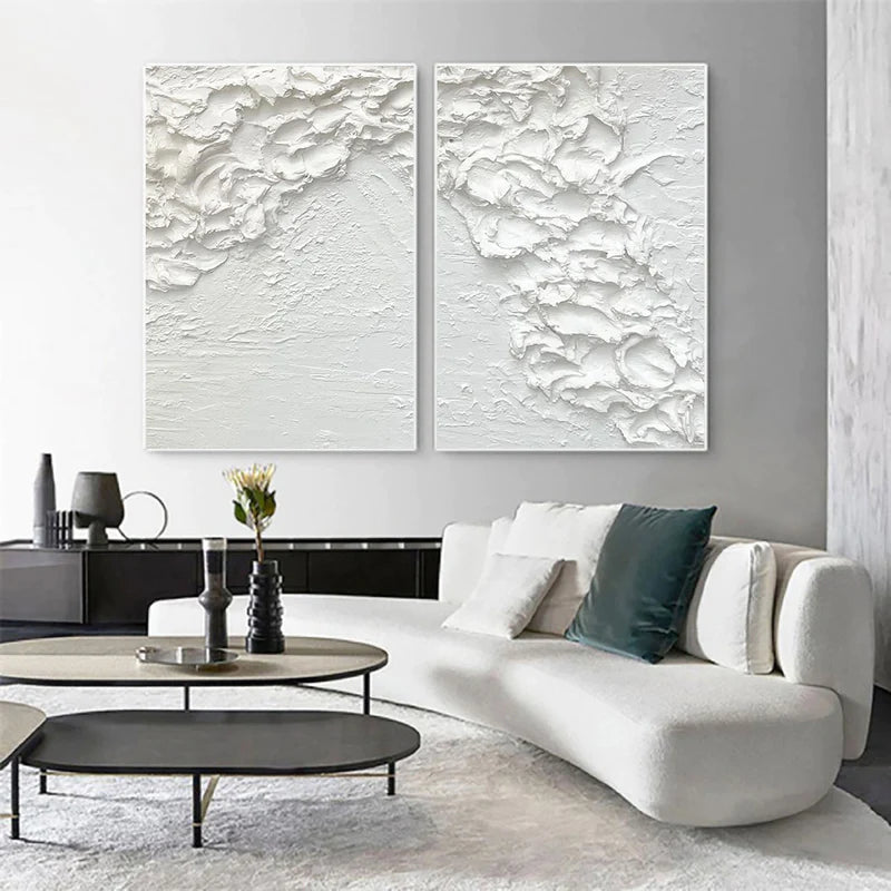 White Textured Minimalist Wall Art Set of 2 #WT028