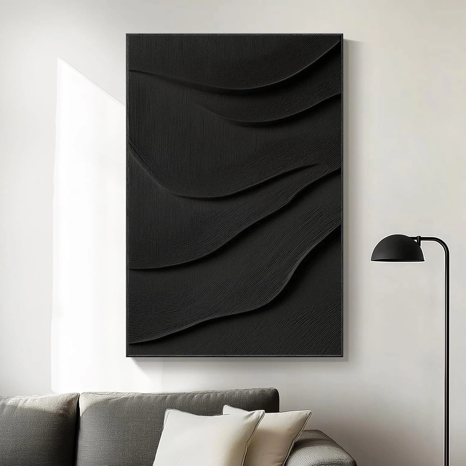 Black Minimalist Textured Canvas Art #BT084
