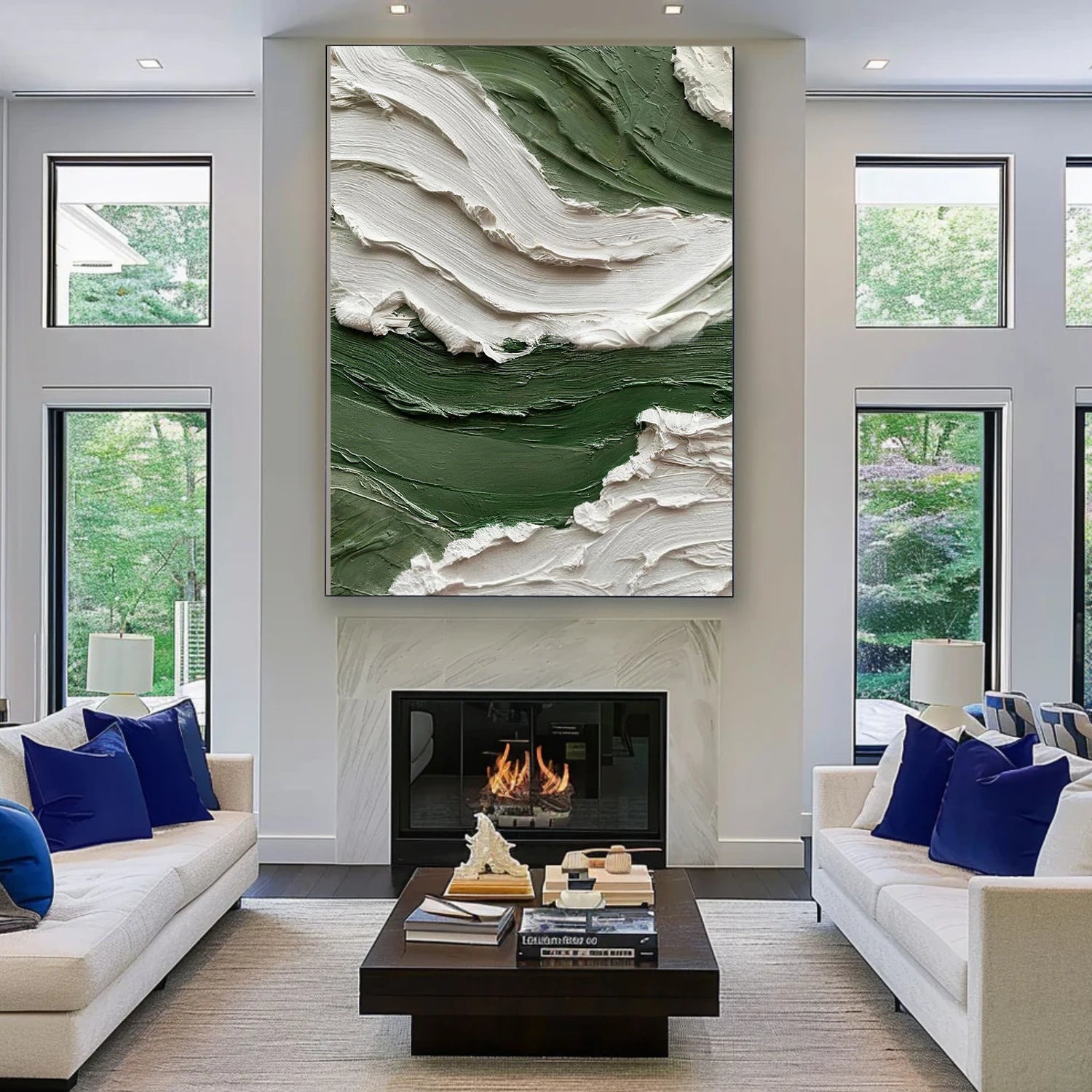 Green & White Abstract Textured Wall Art #AW210