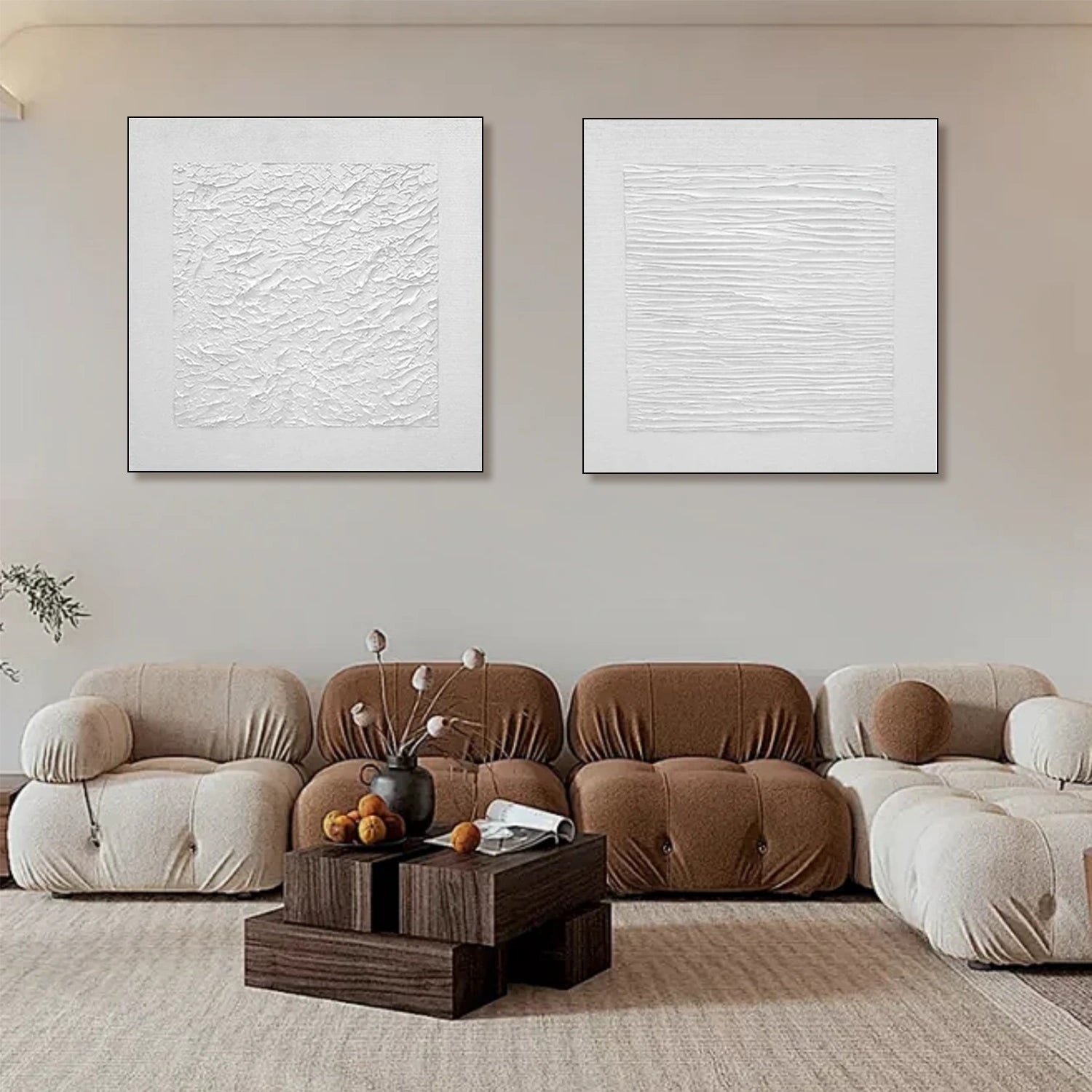 White Textured Minimalist Wall Art Set of 2 #WT190