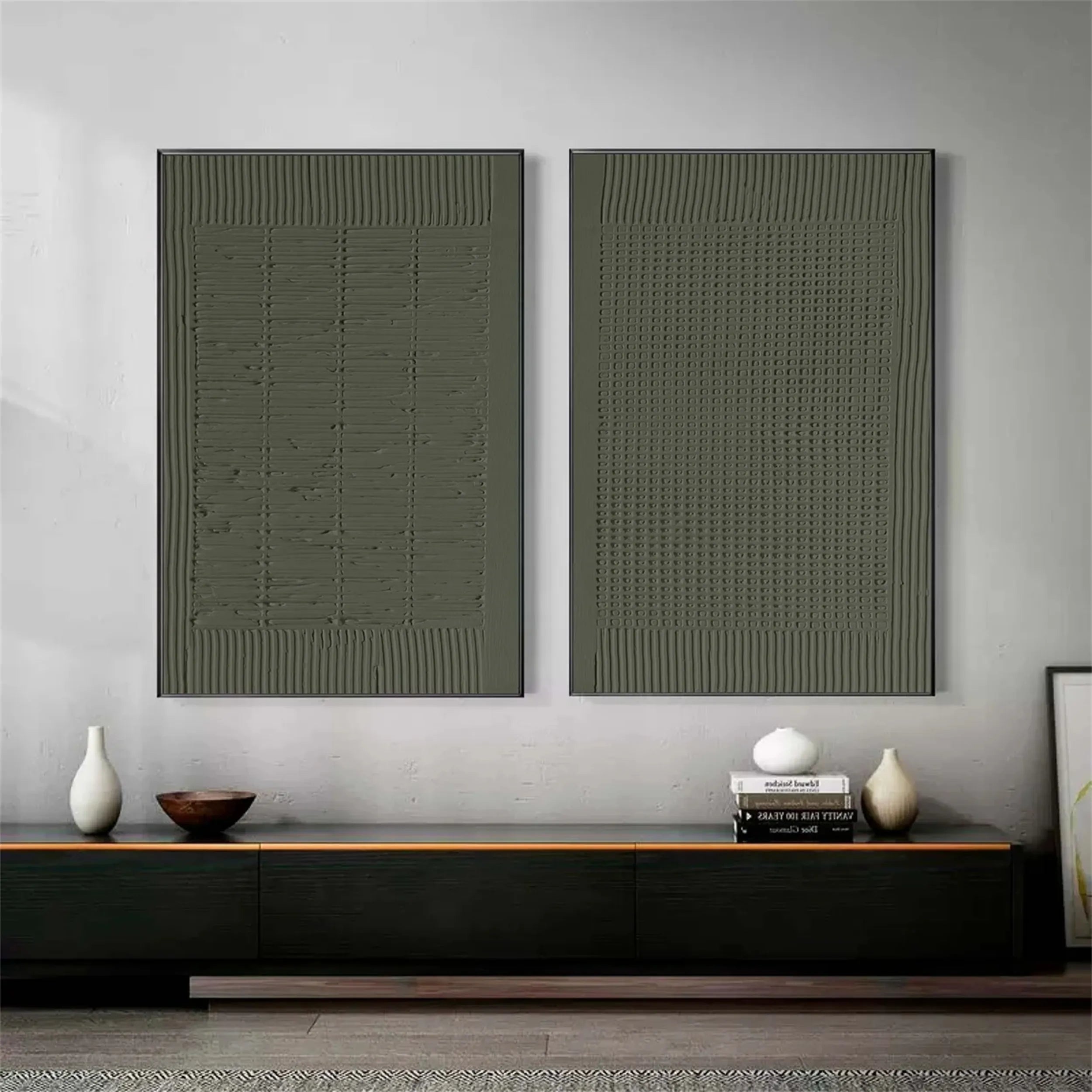 Green Textured Minimalist Wall Art Set of 2 #GT019