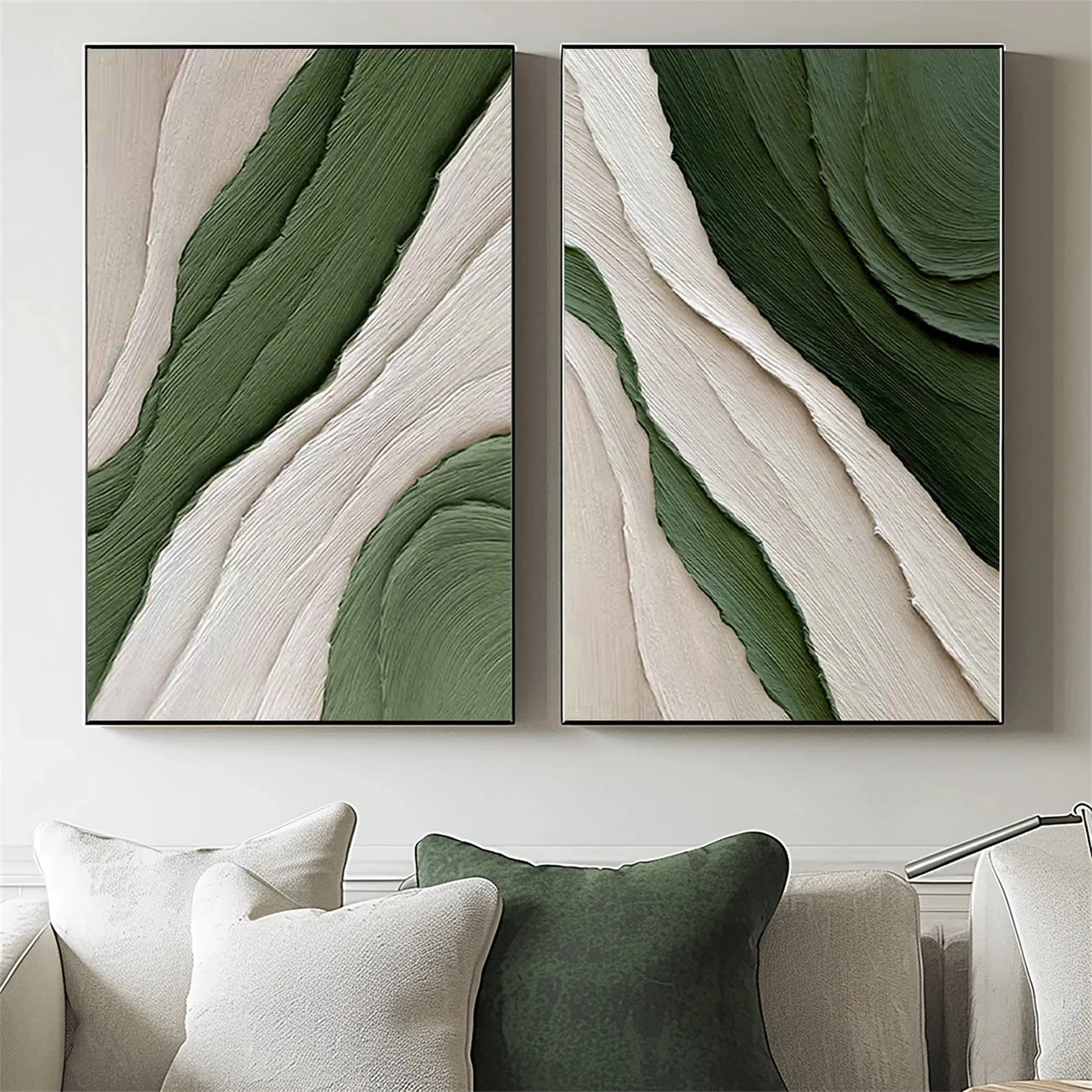 Green Textured Minimalist Wall Art Set of 2 #GT036